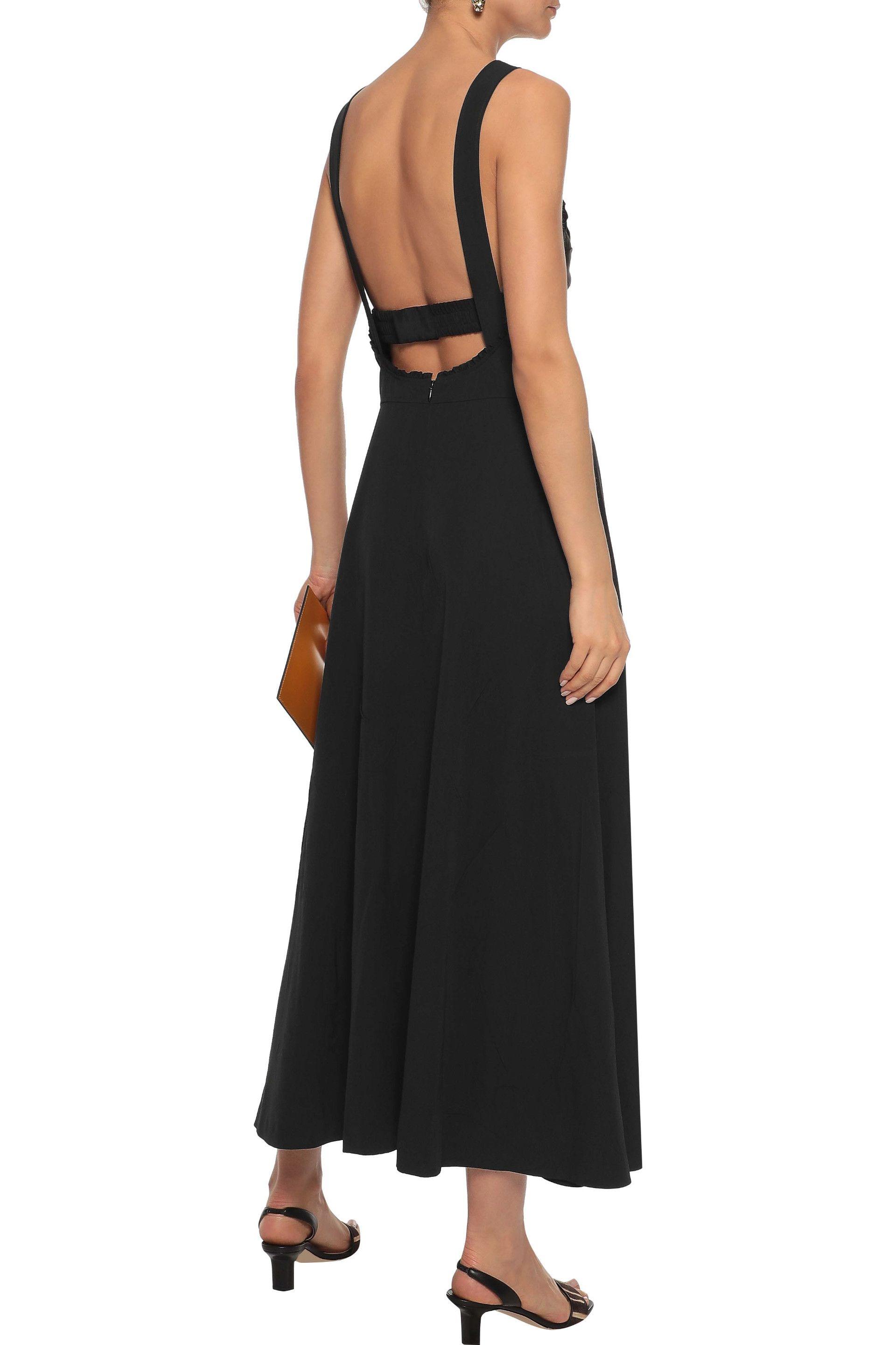 black open back midi dress