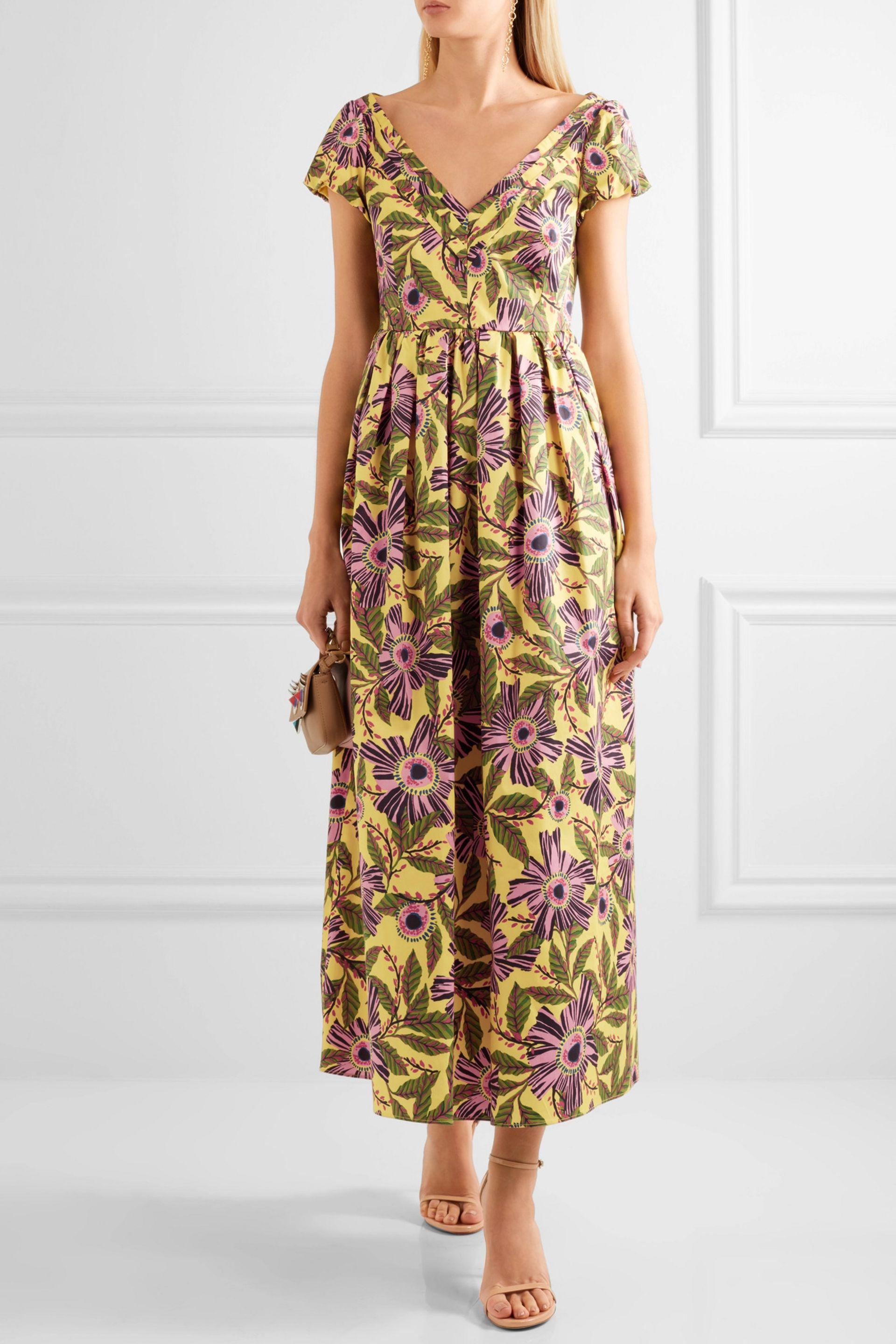 red and yellow floral dress