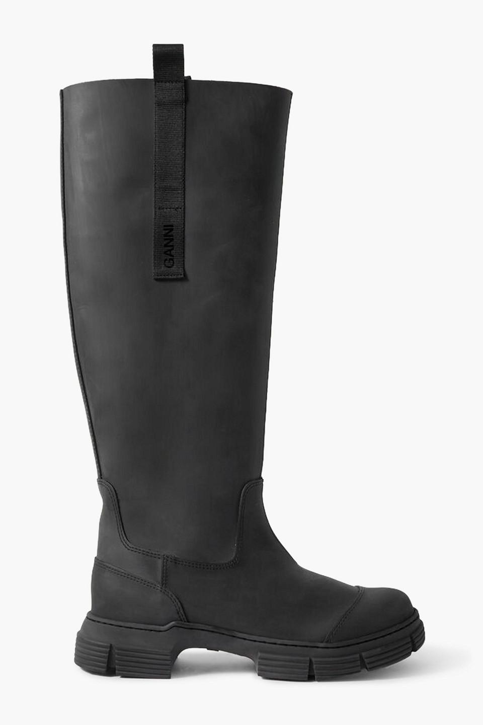 Ganni Grosgrain-trimmed -rubber Knee Boots in Black Lyst UK