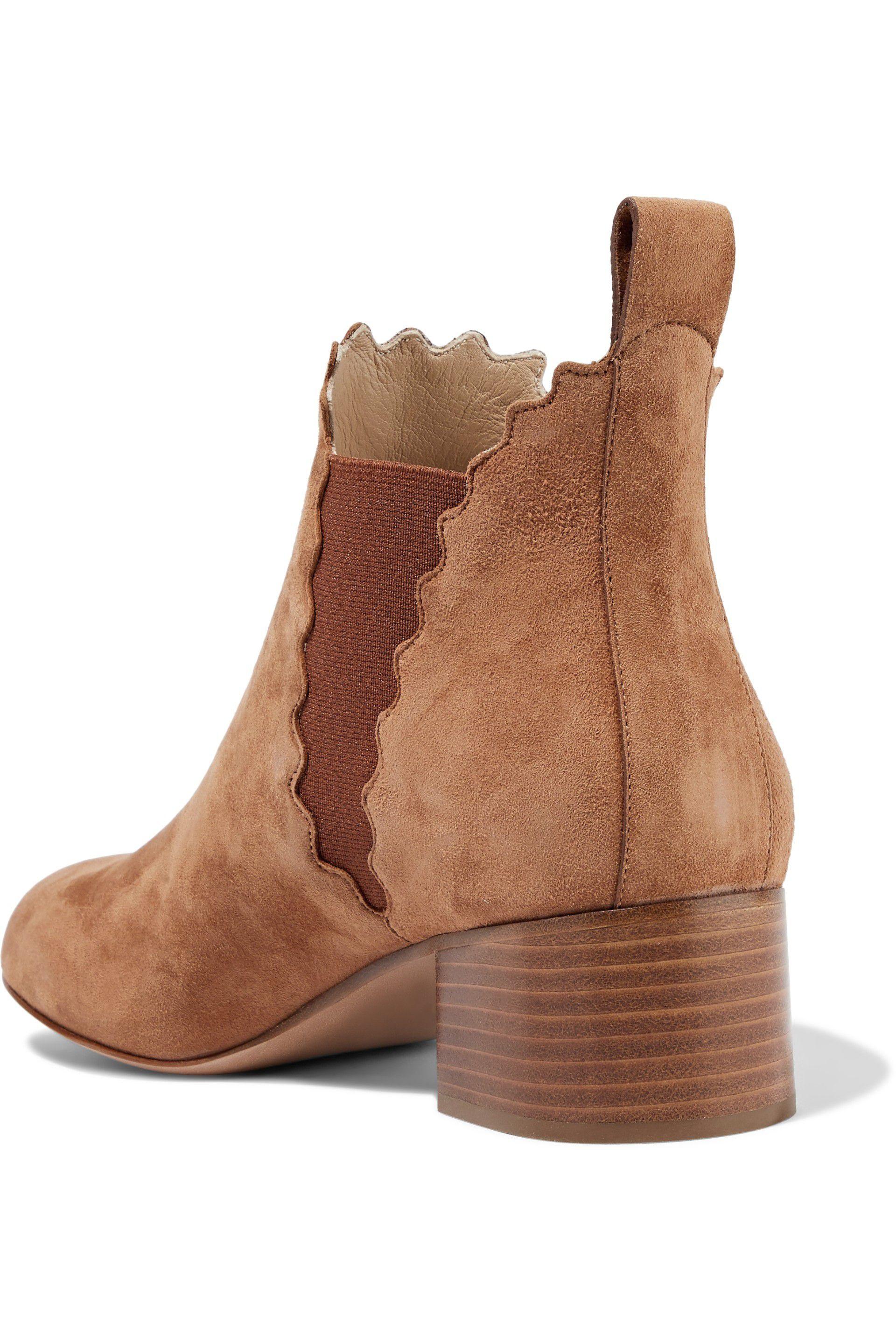 Chloé Chloé Woman Lauren Scalloped Suede Ankle Boots Light