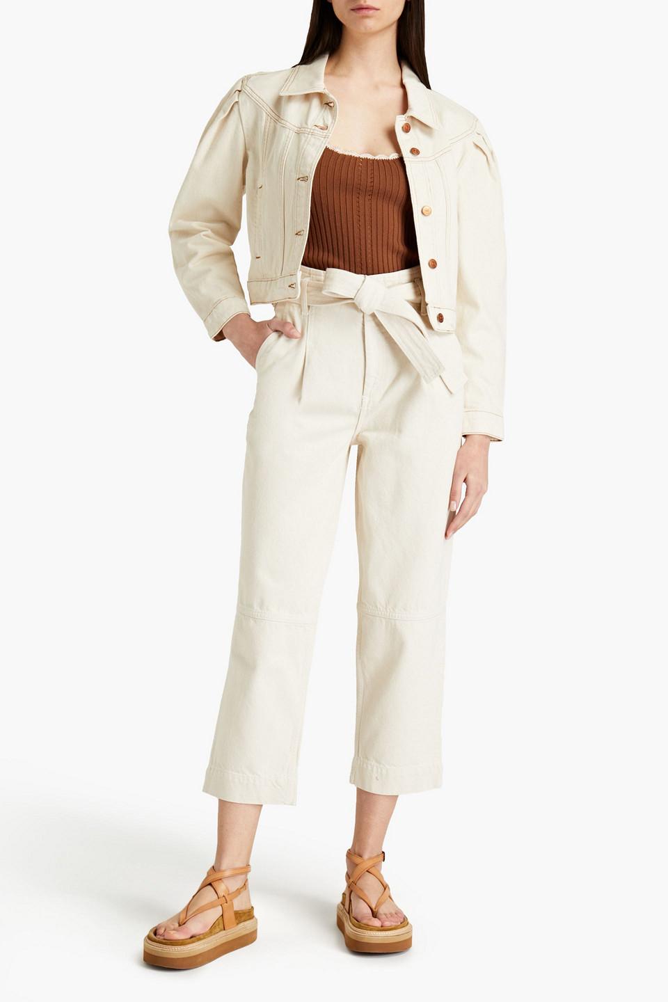 Claudie Pierlot Vanise Cropped Denim Jacket in Ivory (White) | Lyst UK