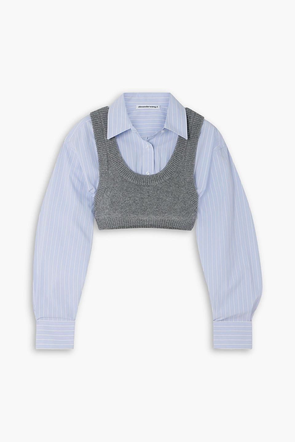 T By Alexander Wang Cropped Layered Wool-blend And Striped Poplin