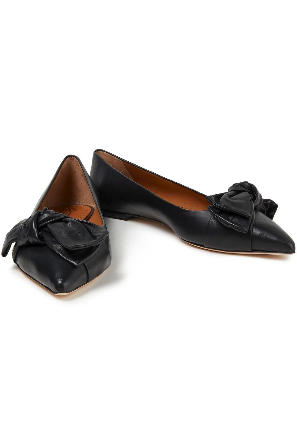Tory Burch Bow-embellished Leather Point-toe Flats in Black | Lyst Canada