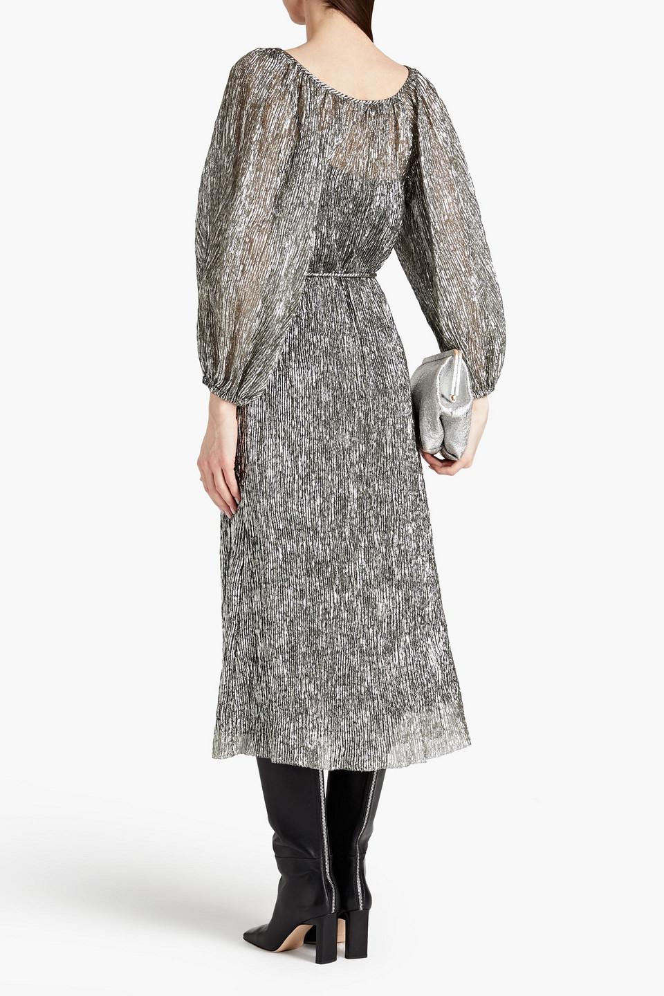 Tory Burch Plissé-lamé Midi Dress in Grey | Lyst UK