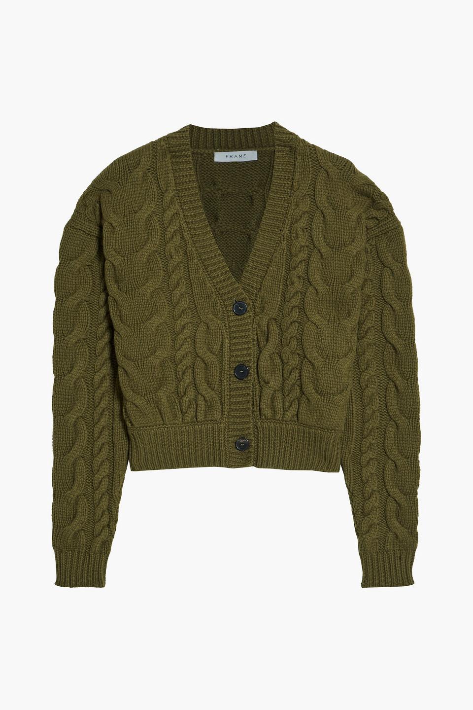 FRAME Cable-knit Merino Wool Cardigan in Green | Lyst