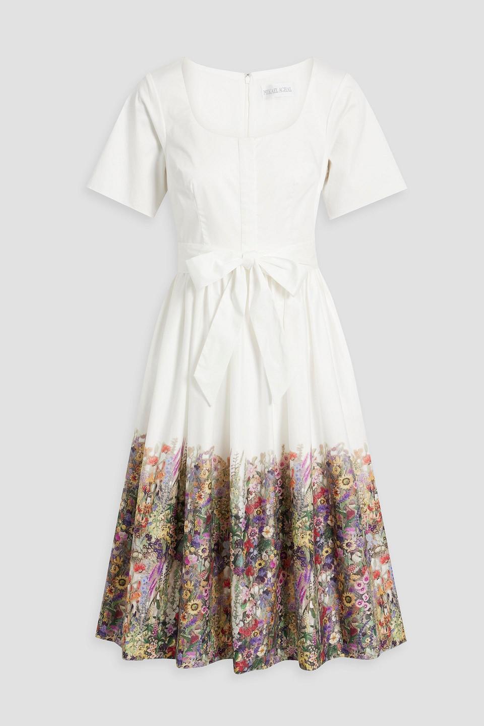 Mikael Aghal Floral print Cotton blend Poplin Midi Dress in White Lyst UK