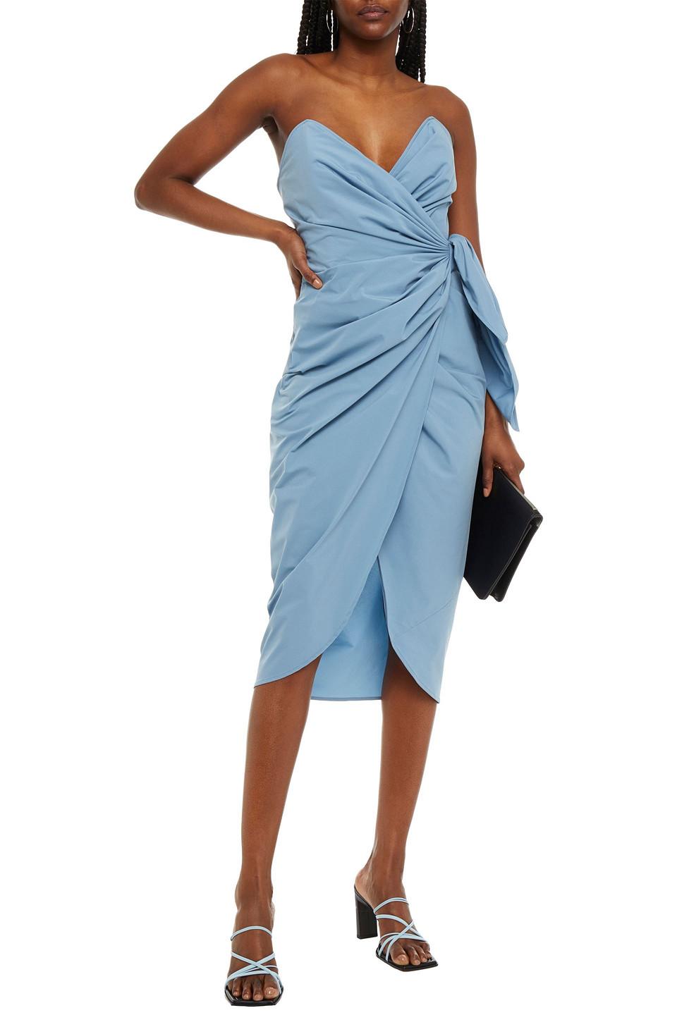 Maison Margiela Synthetic Strapless Draped Jersey Wrap Dress in Light Blue  (Blue) | Lyst