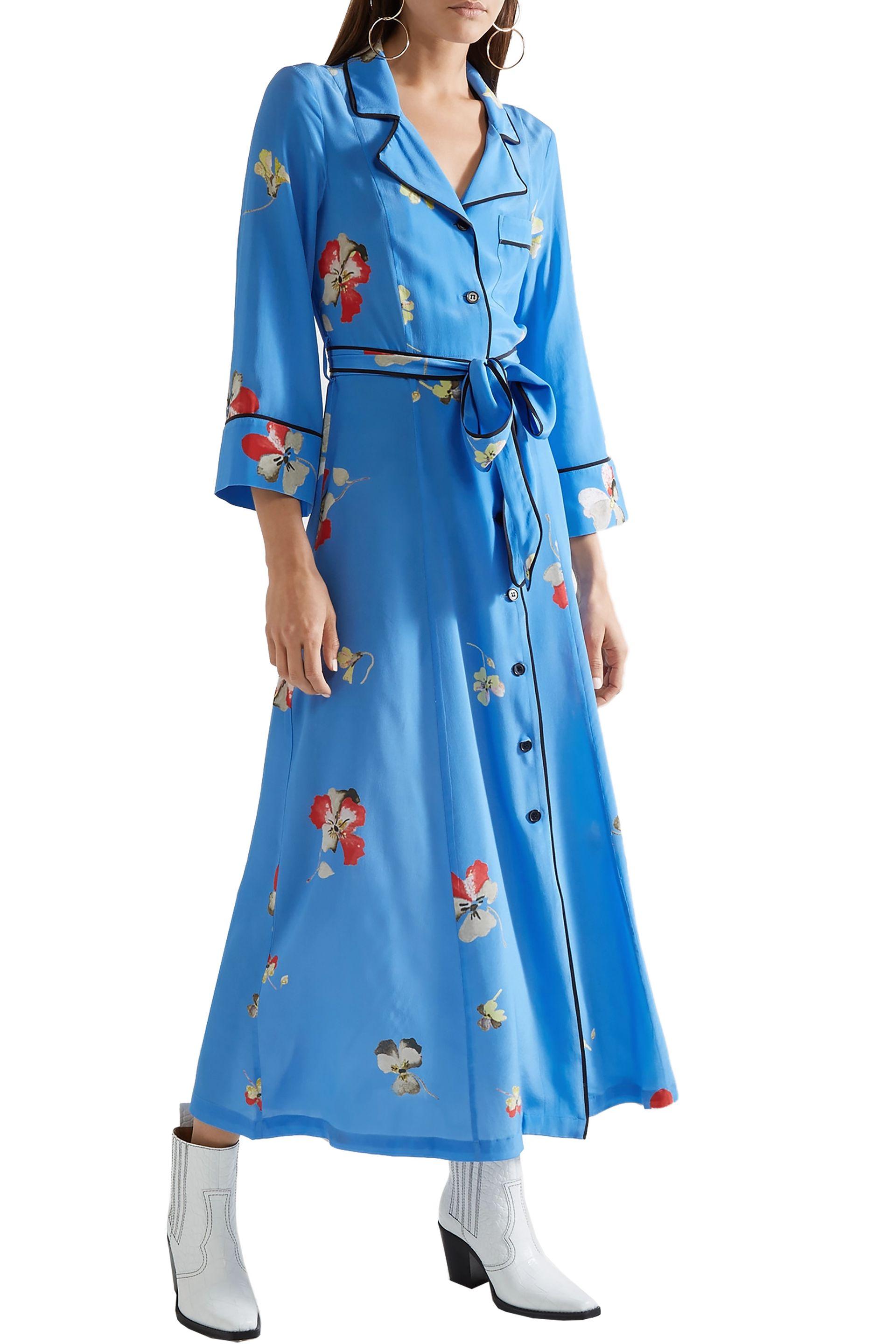 Ganni Joycedale Floral-print Silk Crepe De Chine Maxi Dress Azure in Blue |  Lyst Canada