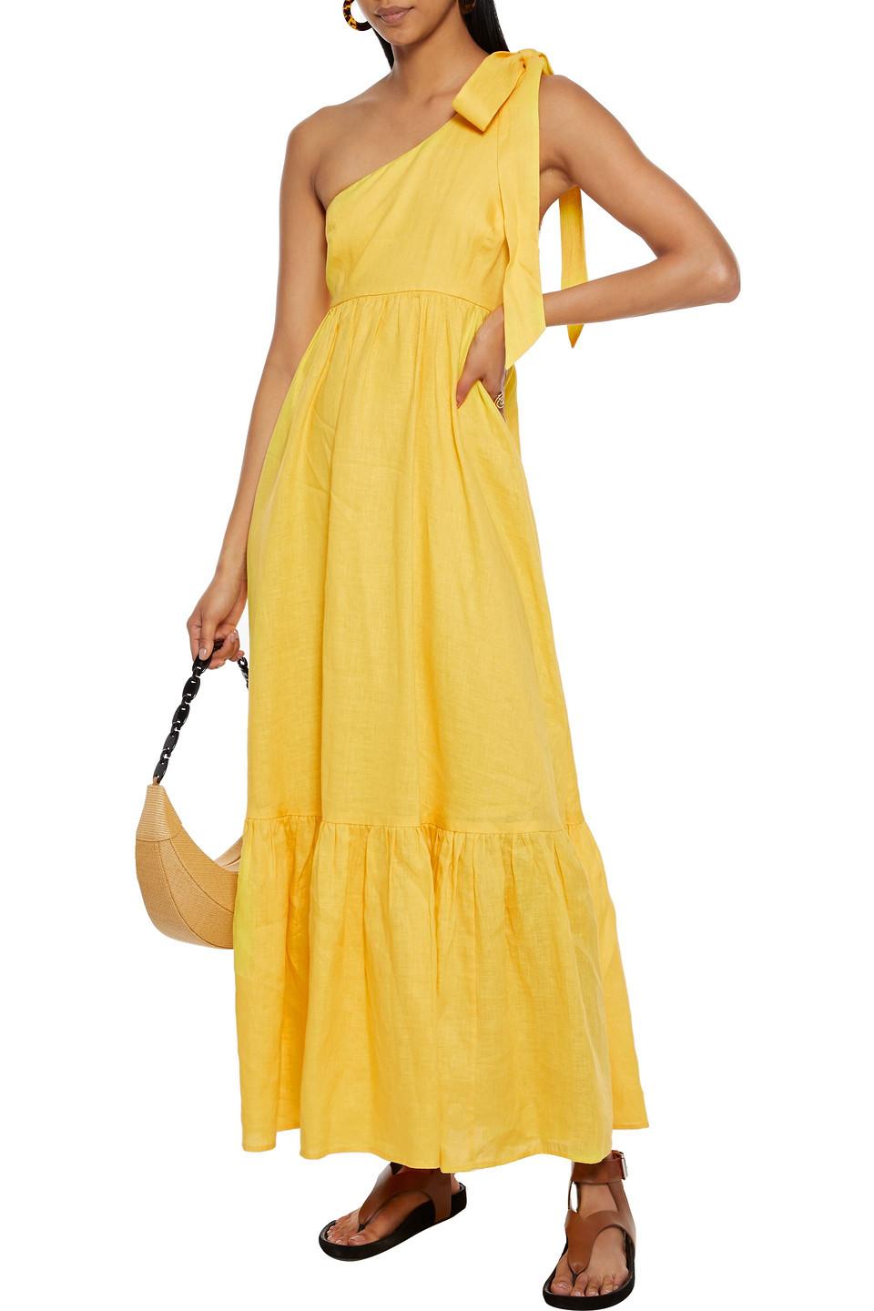 Zimmermann Juliette One-shoulder Bow-detailed Linen Maxi Dress in Yellow -  Lyst