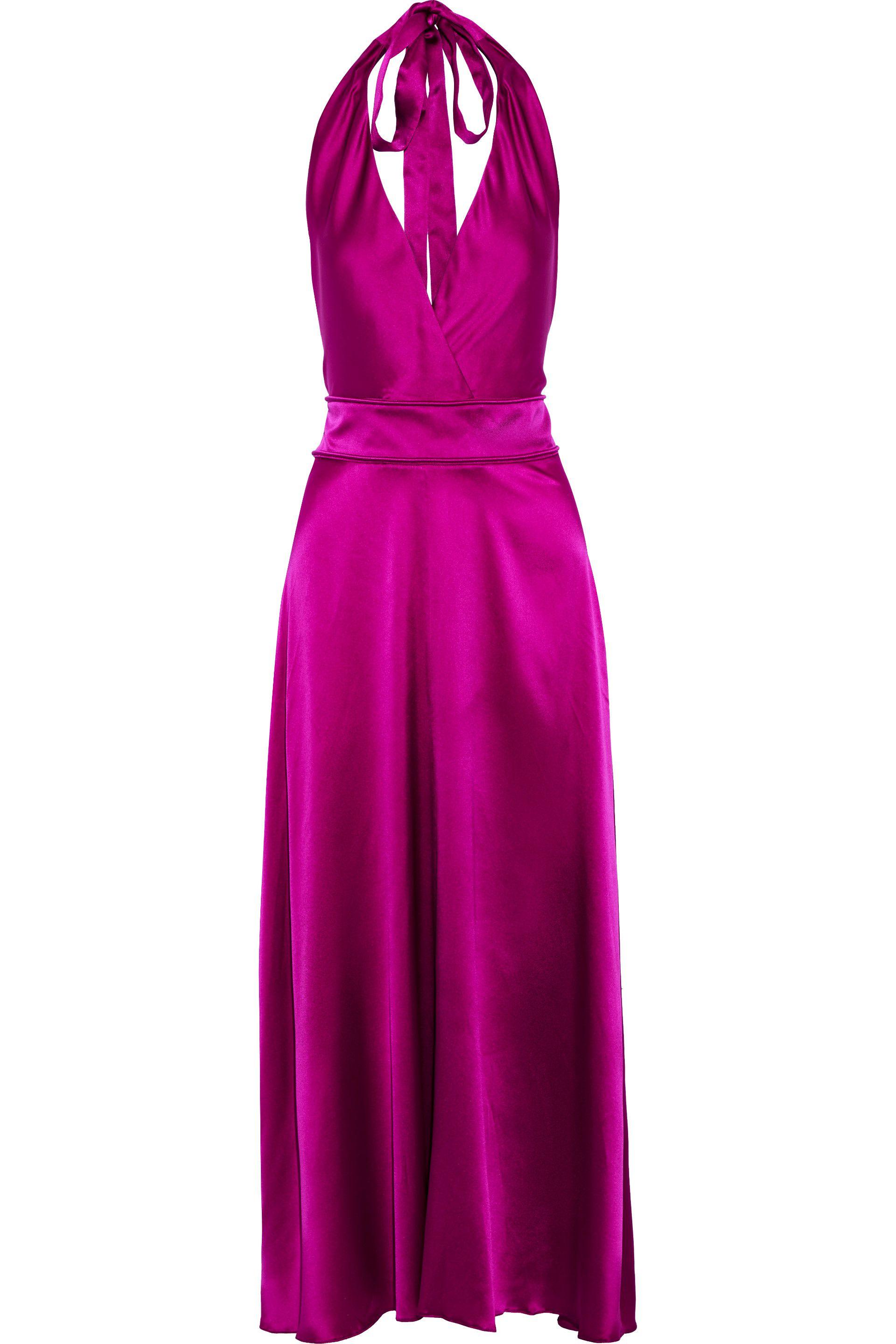 Maje Rivoine Stretch-silk Satin Halterneck Maxi Dress Fuchsia in Purple ...
