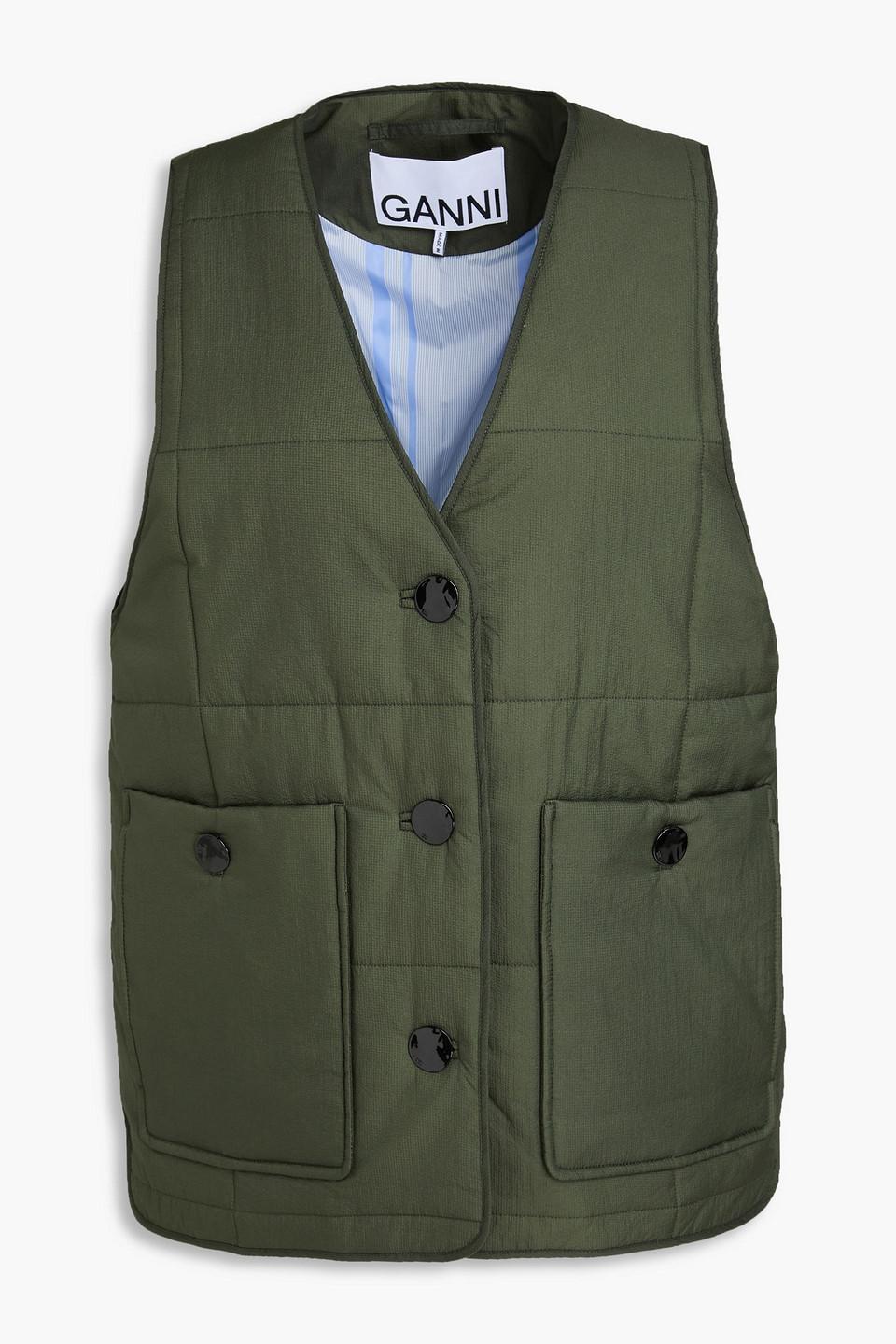 Ganni Quilted Ripstop Vest in Green Lyst UK