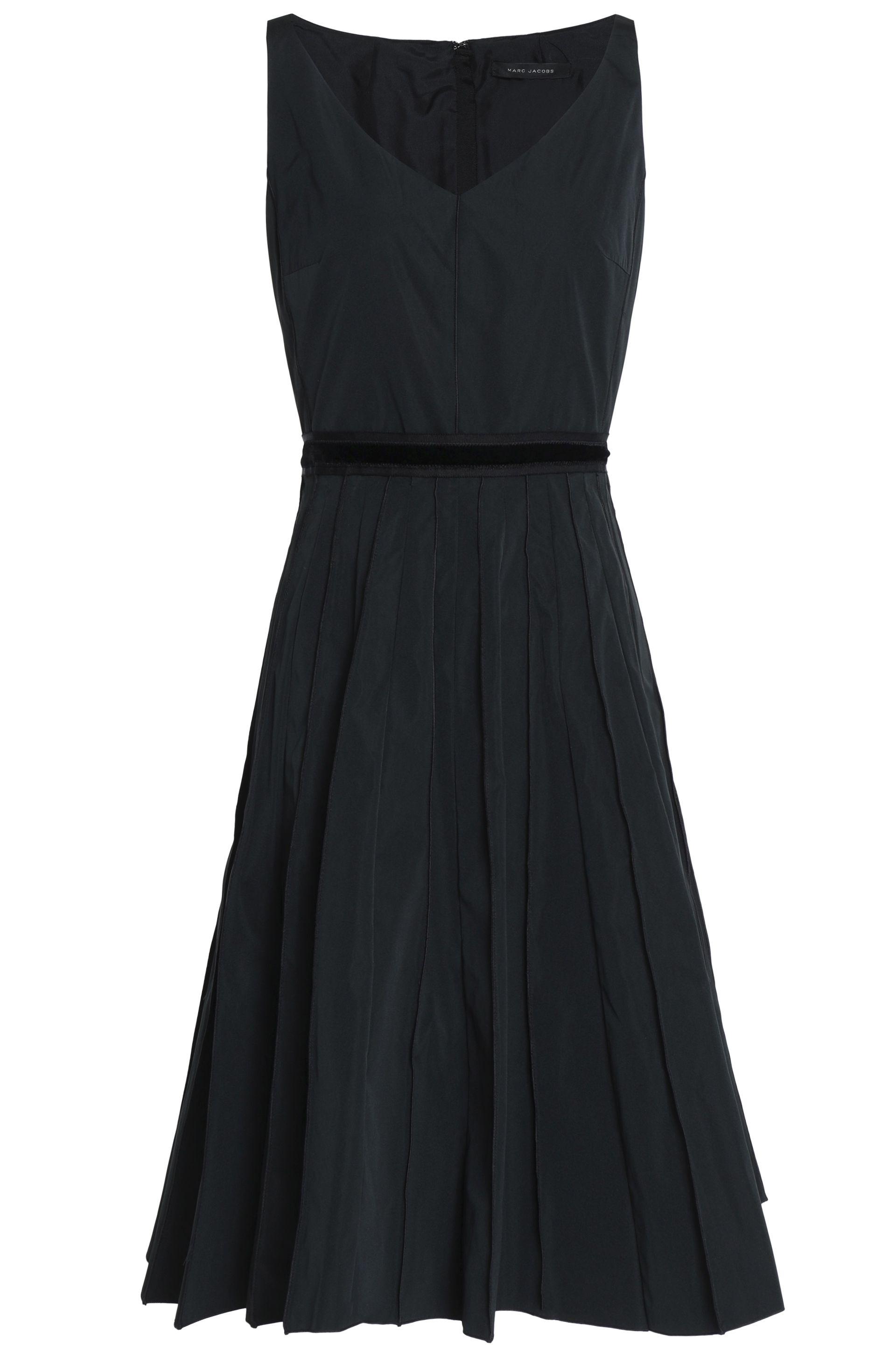 Marc Jacobs Velvet-trimmed Pleated Taffeta Dress Black - Lyst