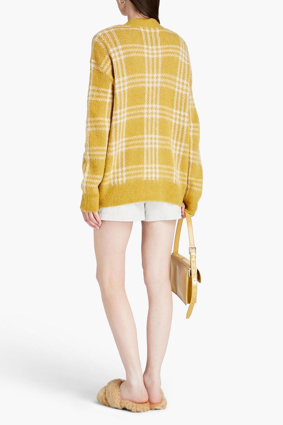 RE/DONE Checked Brushed Knitted Cardigan in Yellow | Lyst