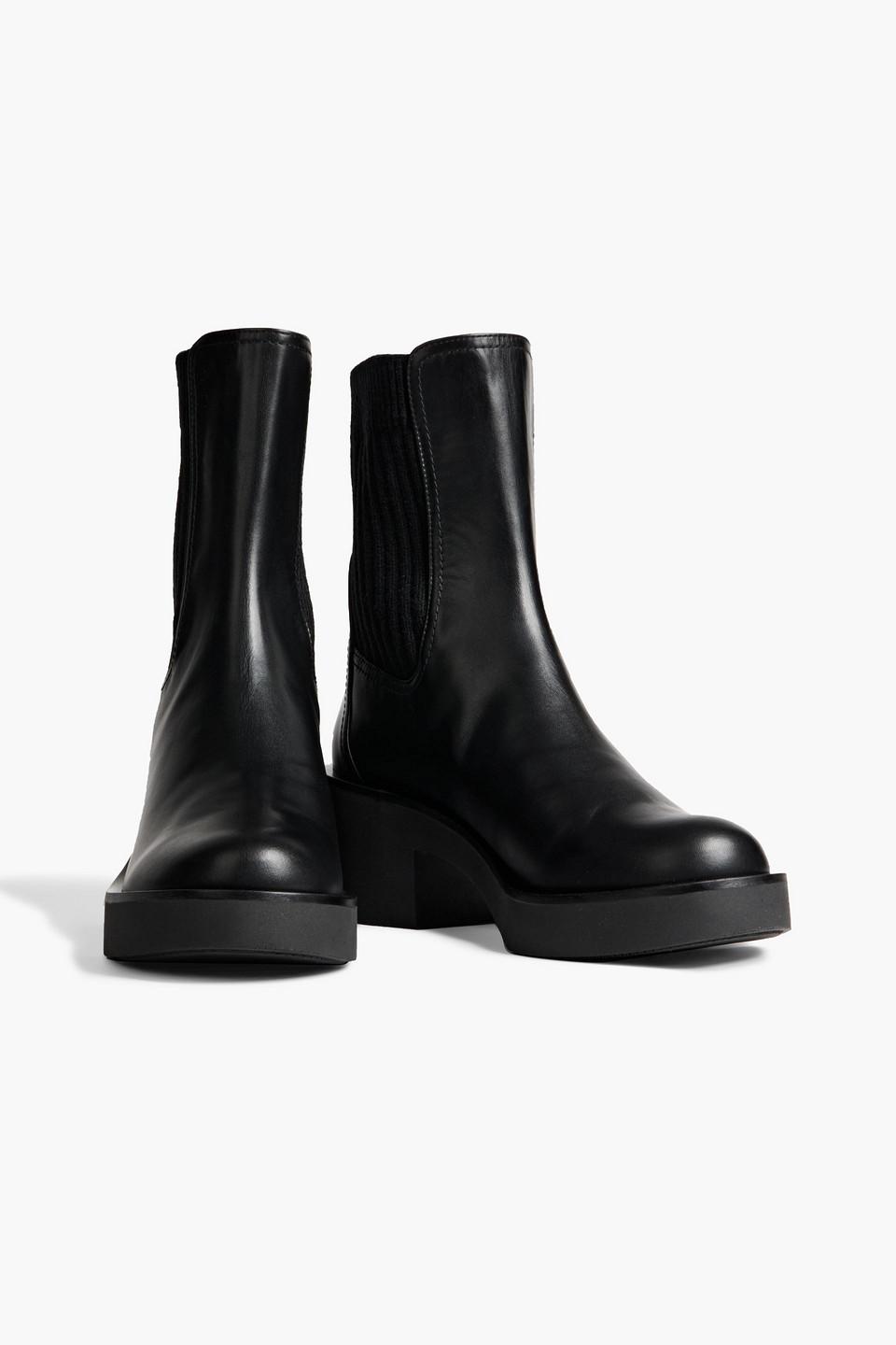 Stuart Weitzman Gotham Ribbed-knit And Leather Platform Chelsea Boots in  Black | Lyst