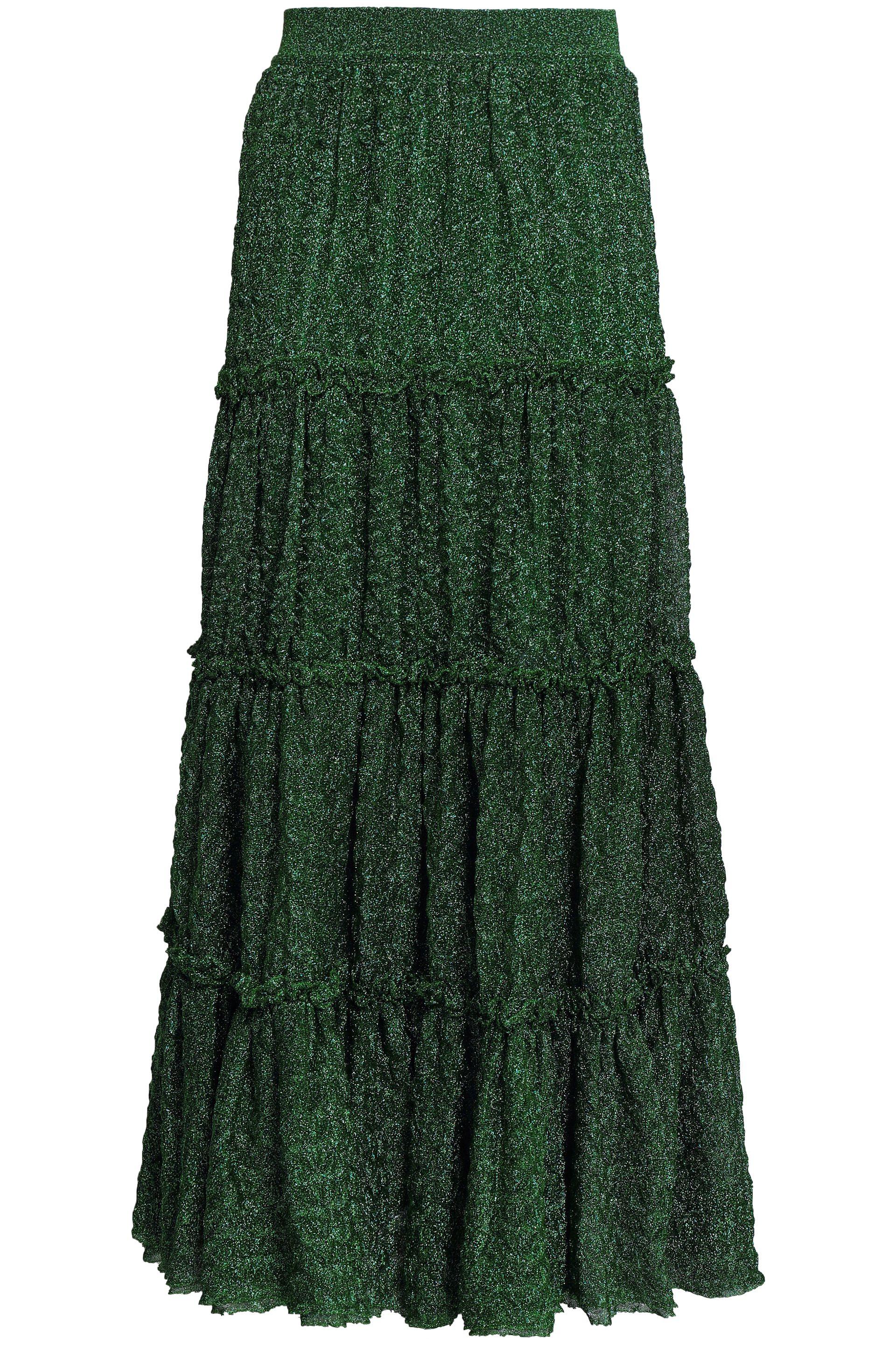 Missoni Synthetic Tiered Metallic Jacquard-knit Maxi Skirt Dark Green ...