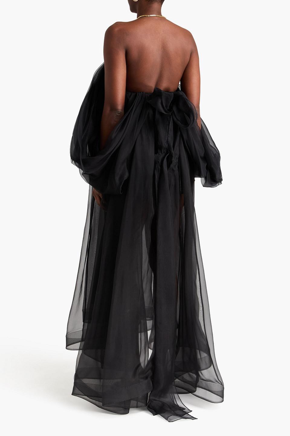 zimmermann black strapless dress Zimmermann Sueded Silk Draped Strapless Dress In Black
