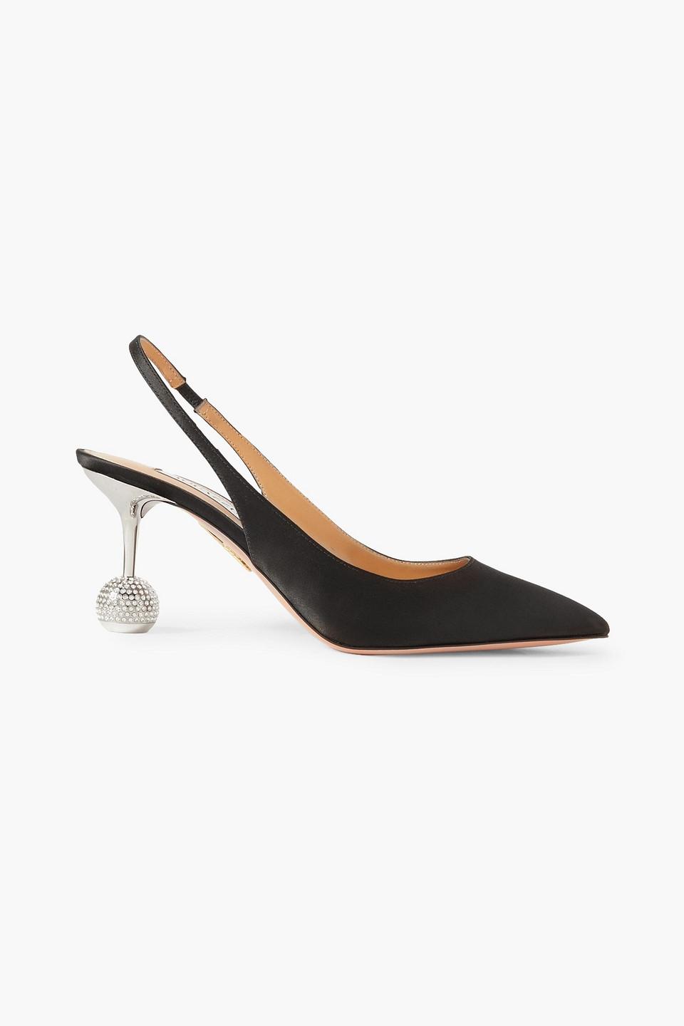 Aquazzura Yes Darling 75 Crystal-embellished Satin Slingback
