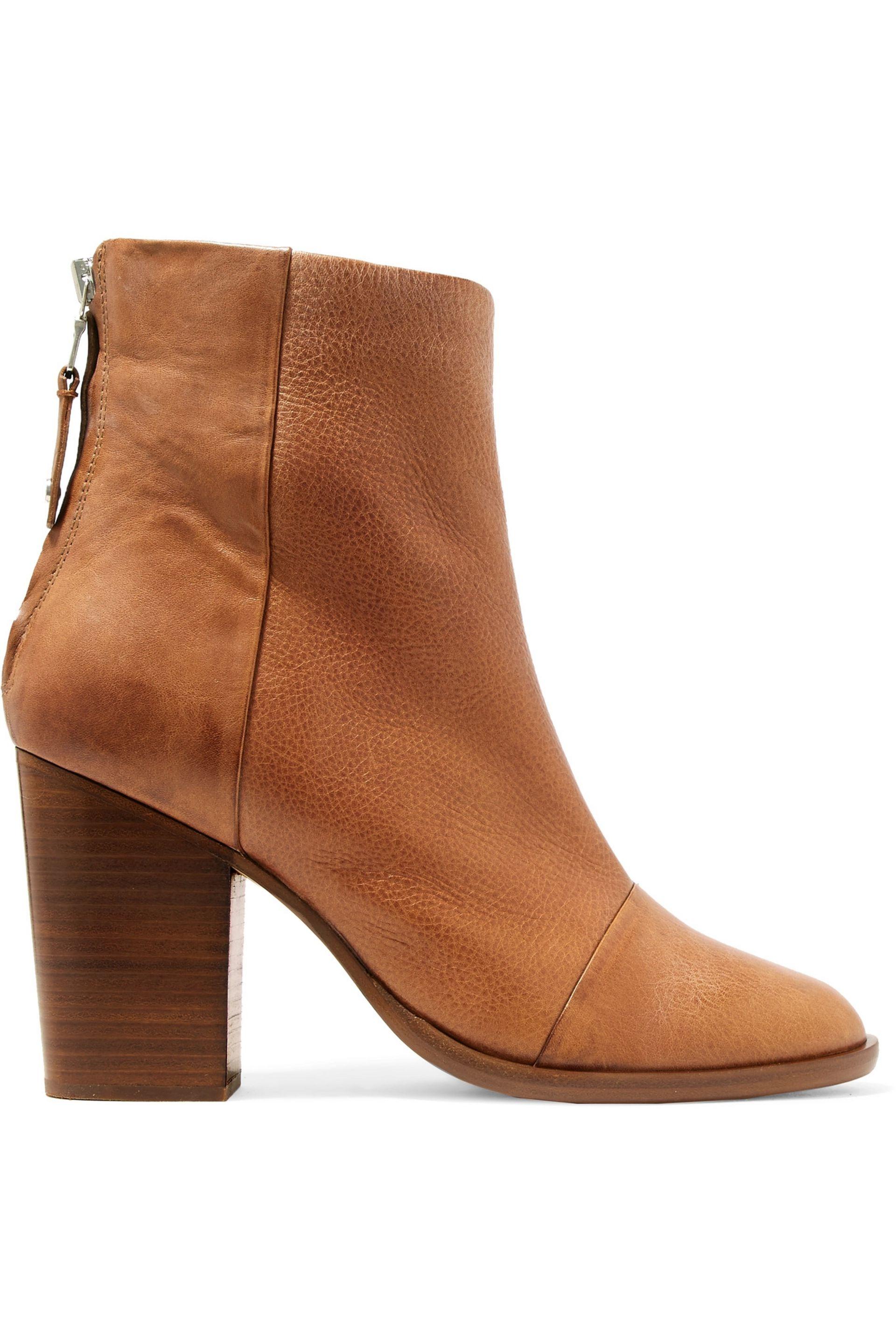 ladies tan leather flat ankle boots