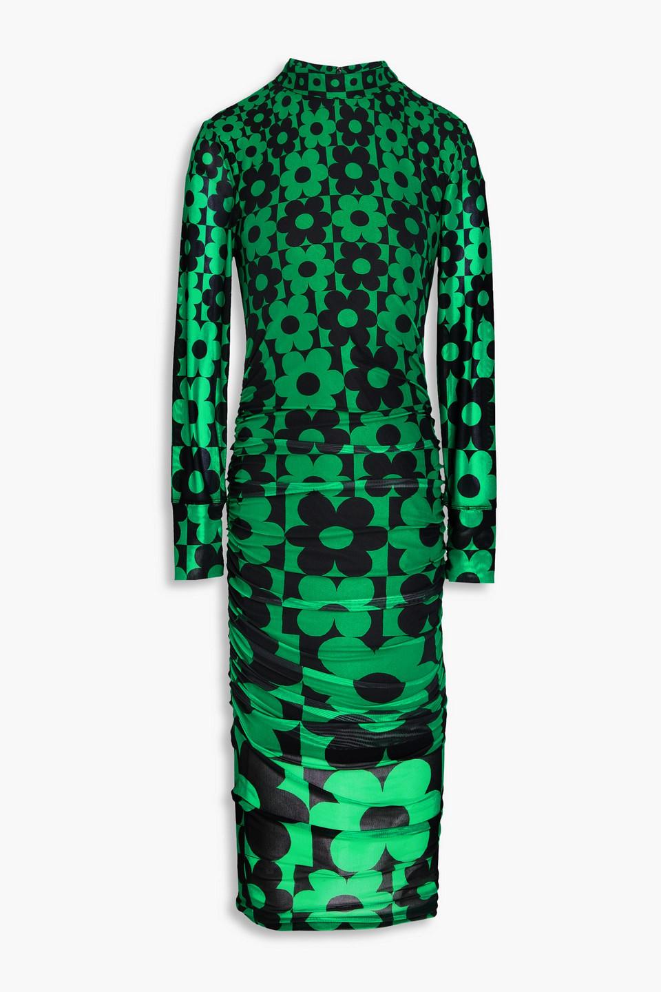farm rio printed mesh dress FARM RIO Ruched printed stretch-mesh dress