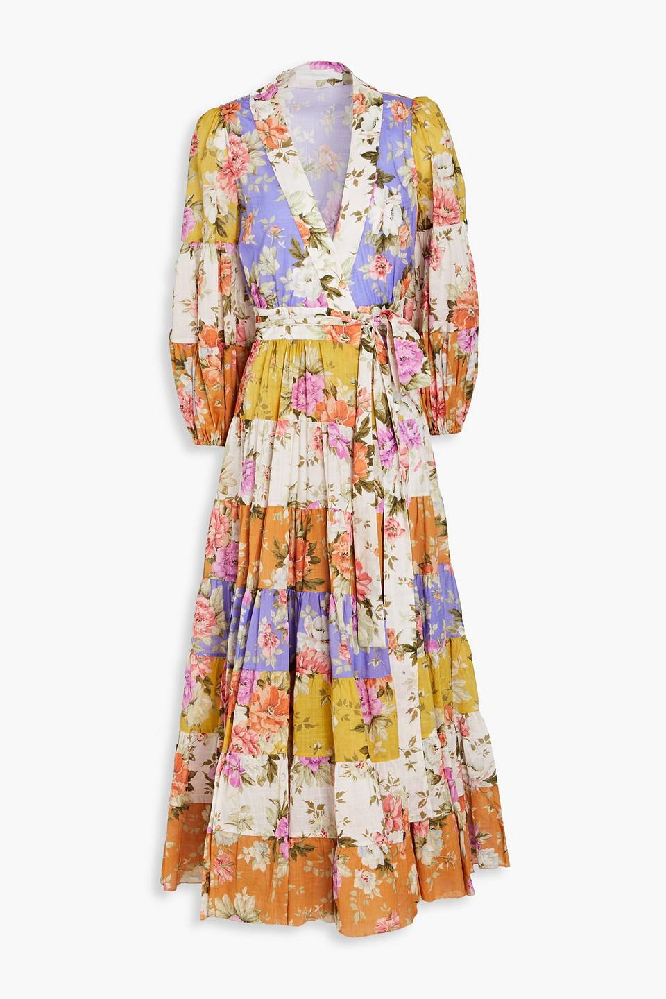 Zimmermann Tiered Floral print Cotton gauze Midi Wrap Dress in White Lyst