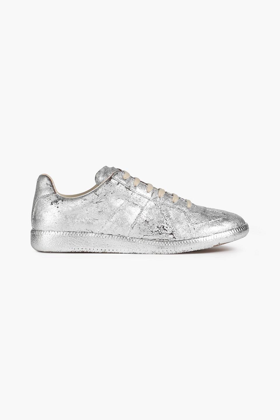 Maison Margiela Cracked-leather Sneakers in Metallic | Lyst