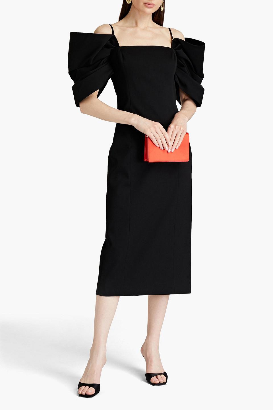 Carolina Herrera Cold-shoulder Pleated Wool-blend Twill Midi