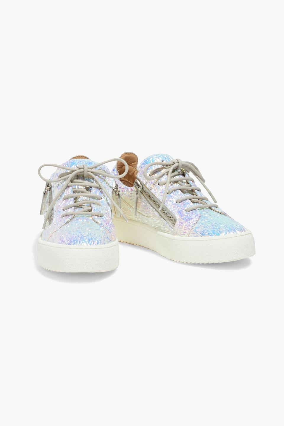 Giuseppe Zanotti Frankie Iridescent Crinkled Faux Leather Sneakers | Lyst
