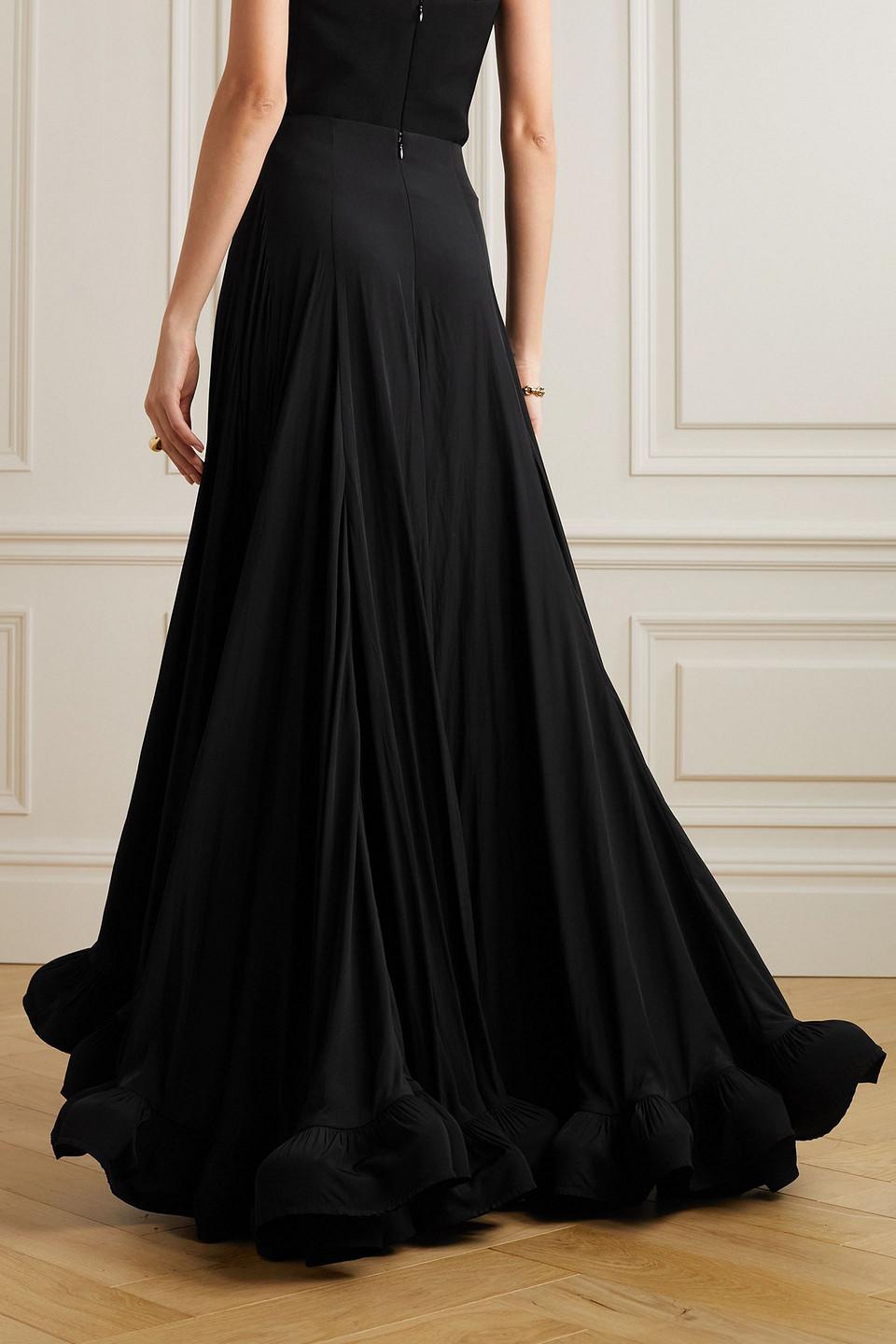 スカート LANVIN PLEATED LONG SKIRT Lanvin Asymmetric Ruffled Charmeuse Maxi Skirt in Black | Lyst