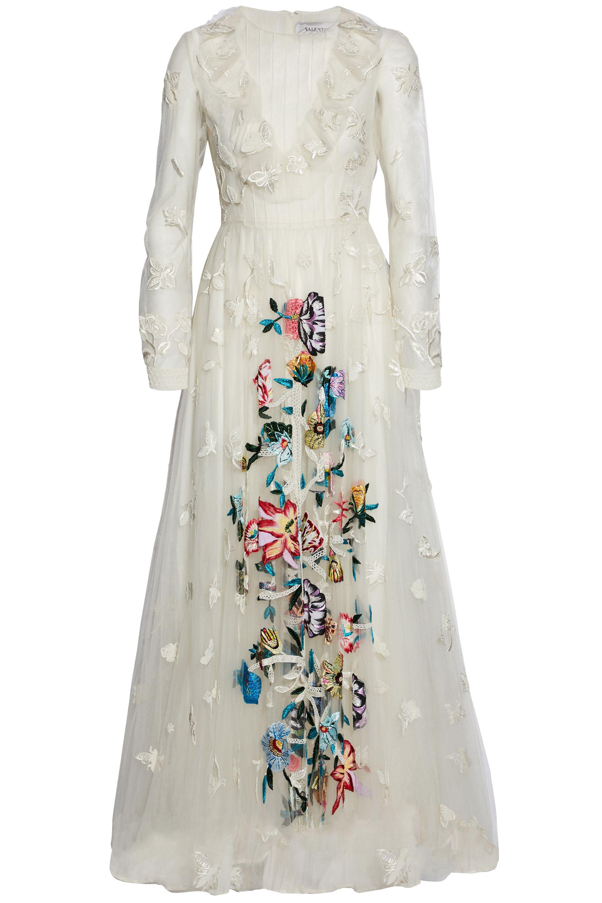 Valentino Beaded Embroidered Tulle Gown in White | Lyst