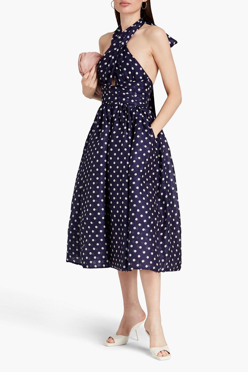 Zimmermann Polka-dot Linen And Silk-blend Halterneck Midi Dress in Blue |  Lyst