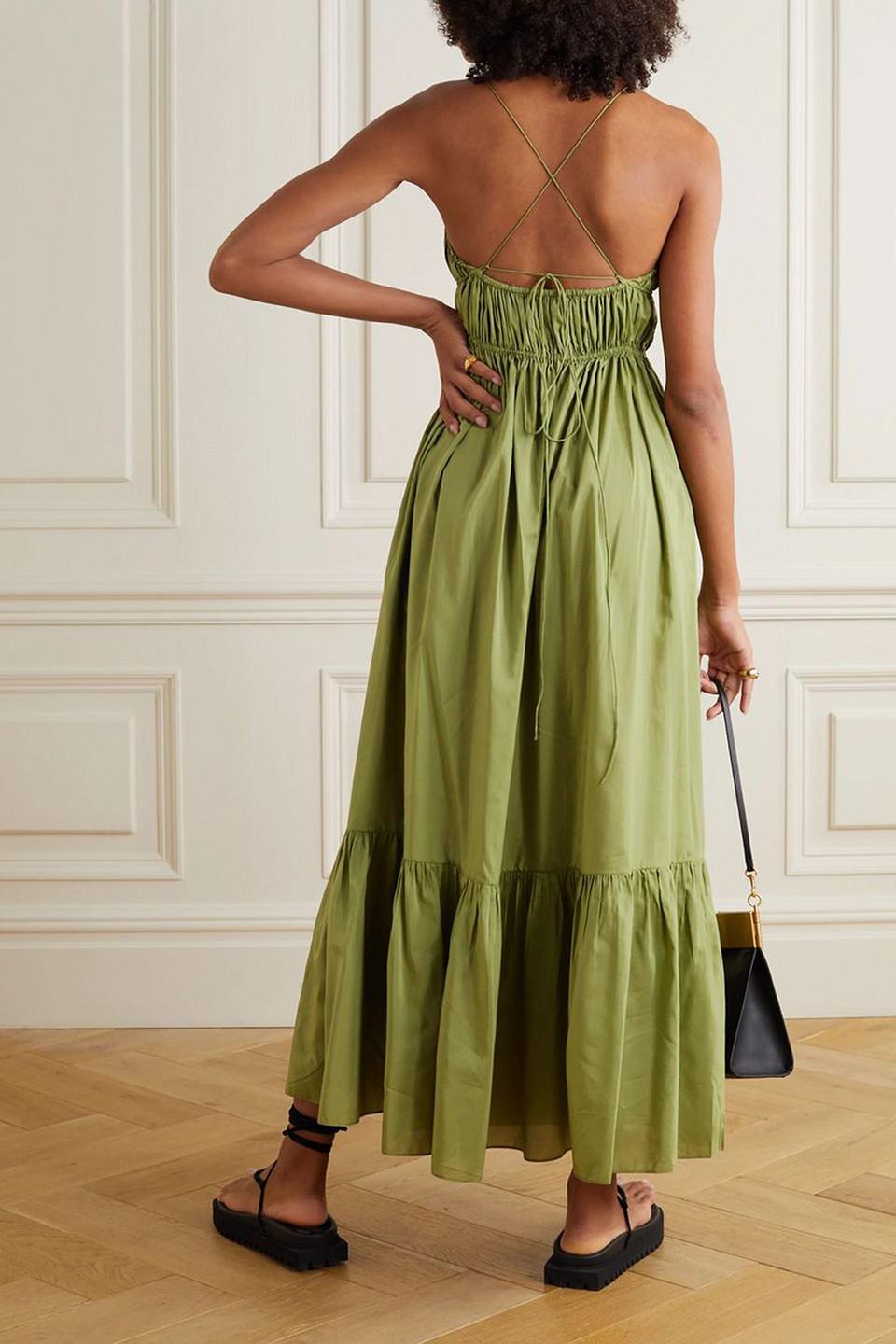 matteau green dress Shirred Plunge Dress