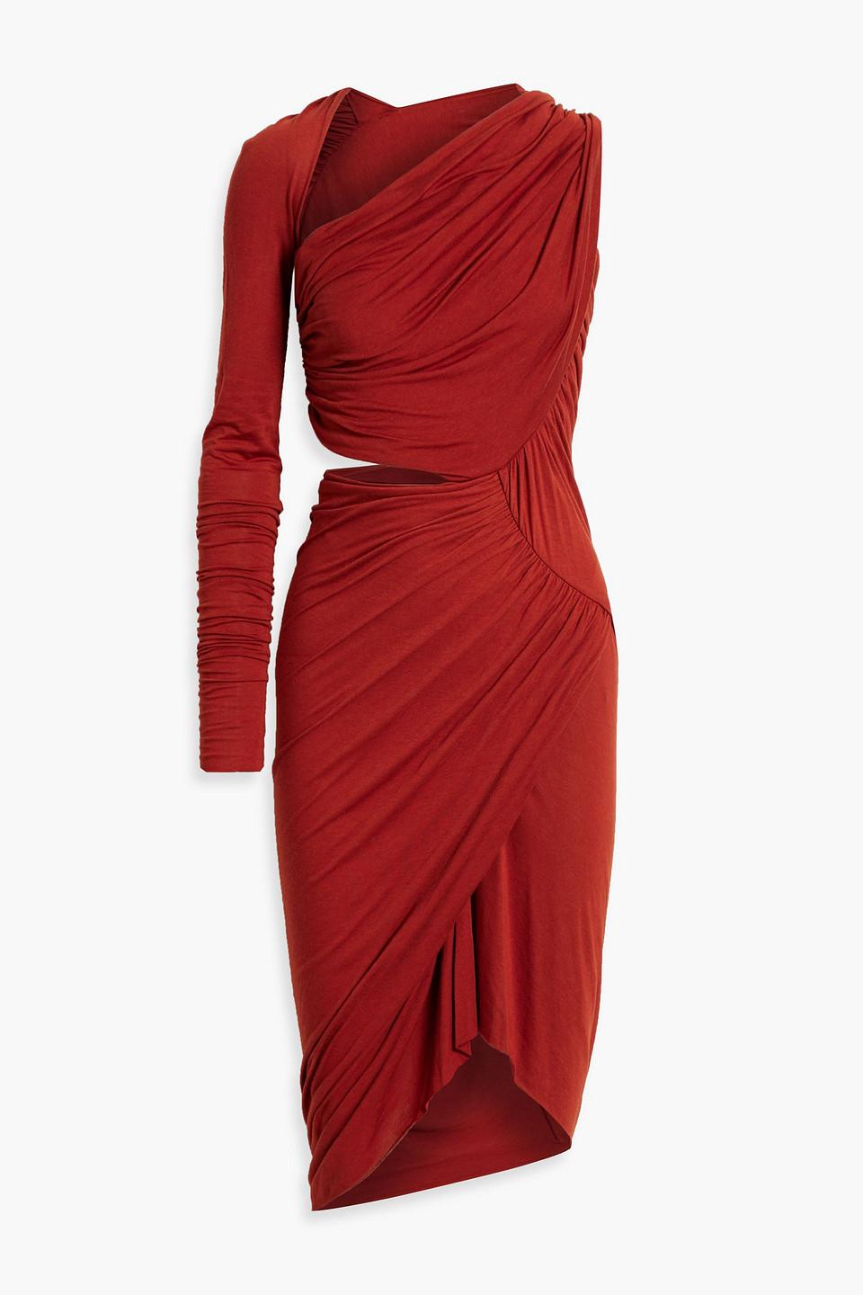 Rick Owens Raquel One-sleeve Cutout Ruched Jersey Dress in Red