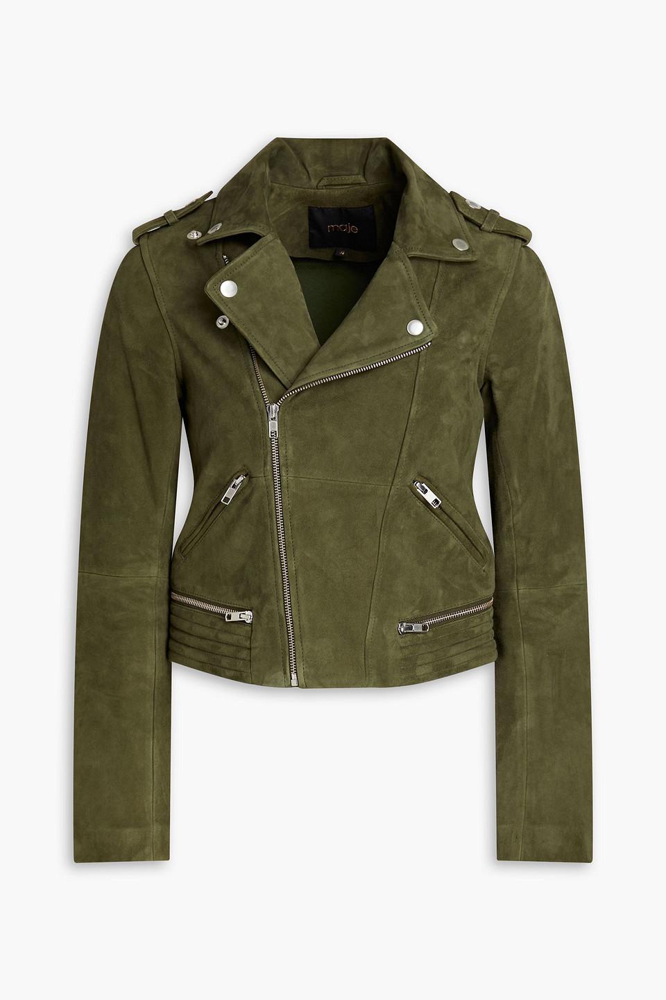 Maje Suede Biker Jacket in Green Lyst UK