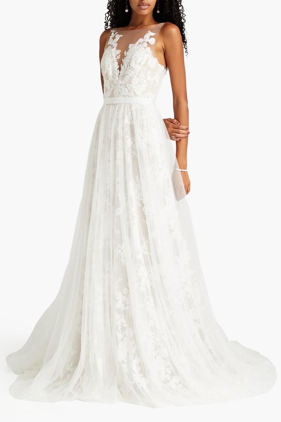 THEIA Ingrid Embellished Tulle And Point D'esprit Wedding Gown in White |  Lyst