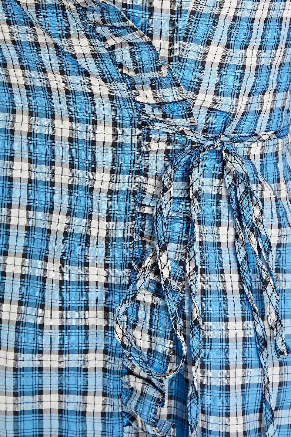 Ganni Checked Cotton-blend Seersucker Mini Wrap Dress in Blue | Lyst Ganni Checked Cotton-blend Seersucker Mini Wrap Dress in Blue | Lyst