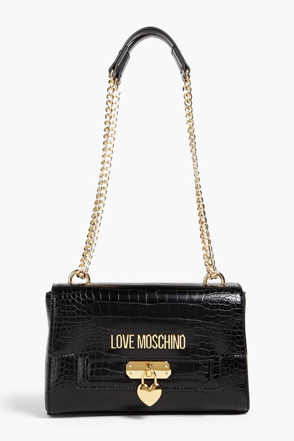 Love Moschino Faux Croc effect Leather Shoulder Bag in White Lyst