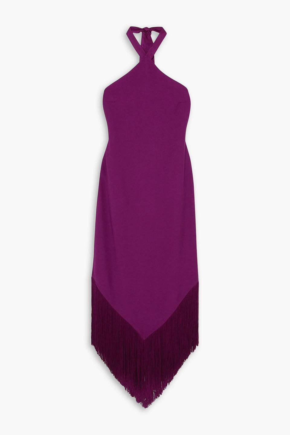 Taller Marmo Nina Fringed Crepe Halterneck Midi Dress in Purple | Lyst