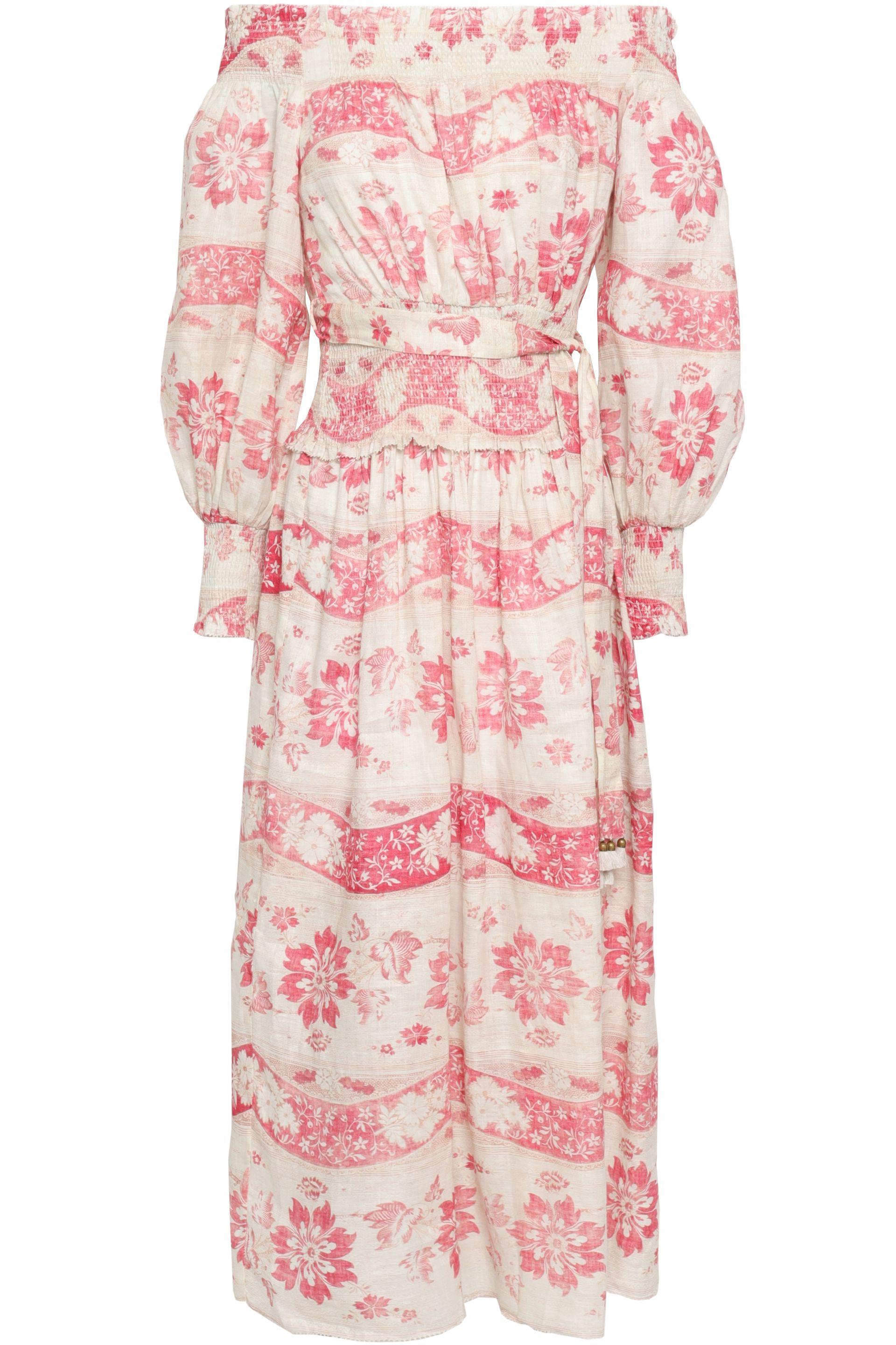 Printed Linen-gauze Midi Dress Ecru 