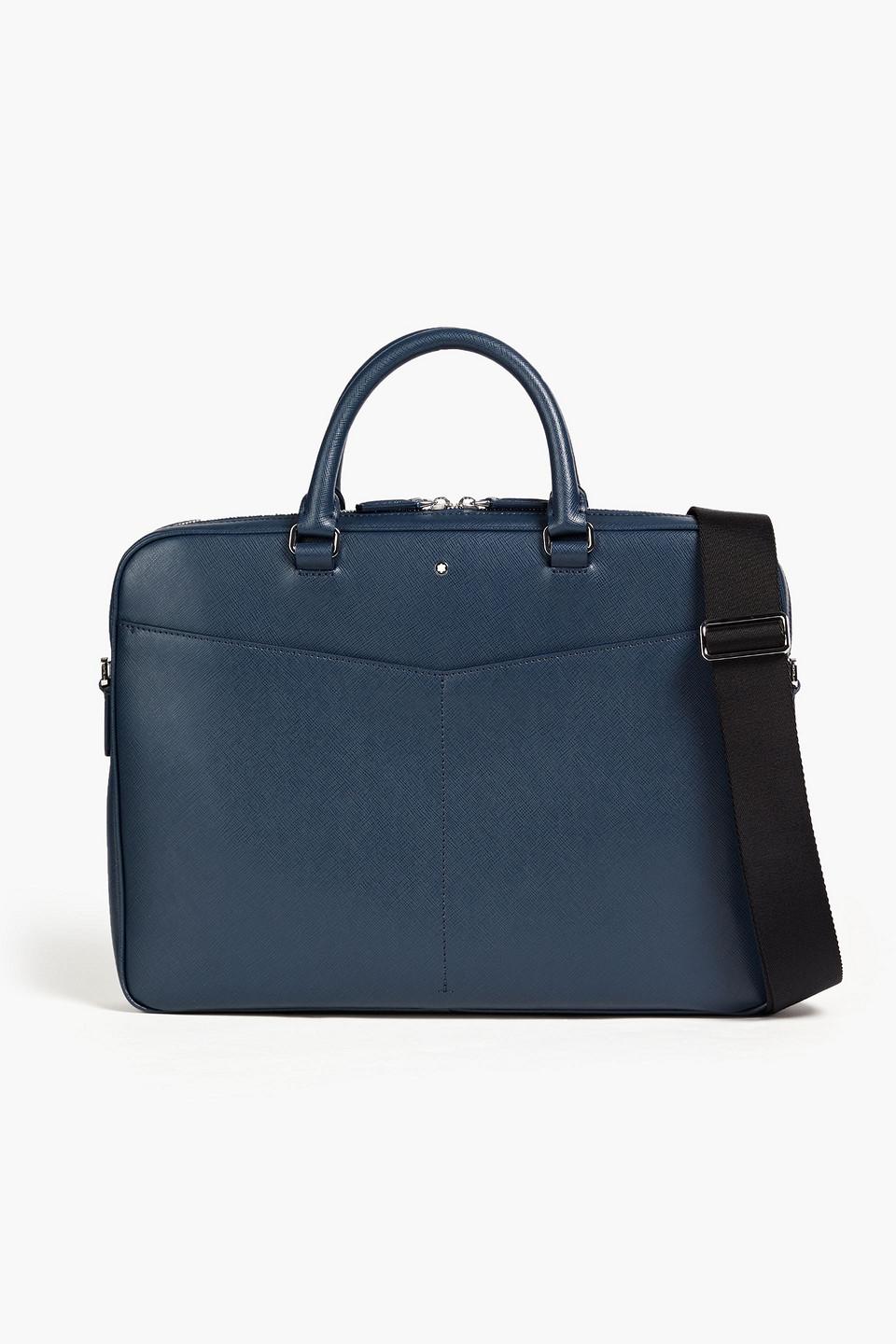 Navy leather top laptop bag