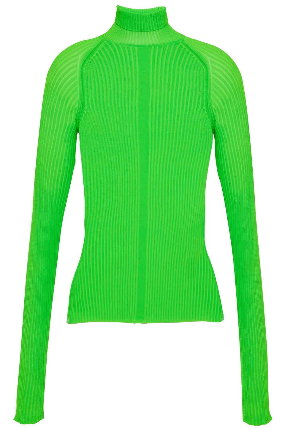 Acne Studios Neon Ribbed-knit Turtleneck Top in Green | Lyst