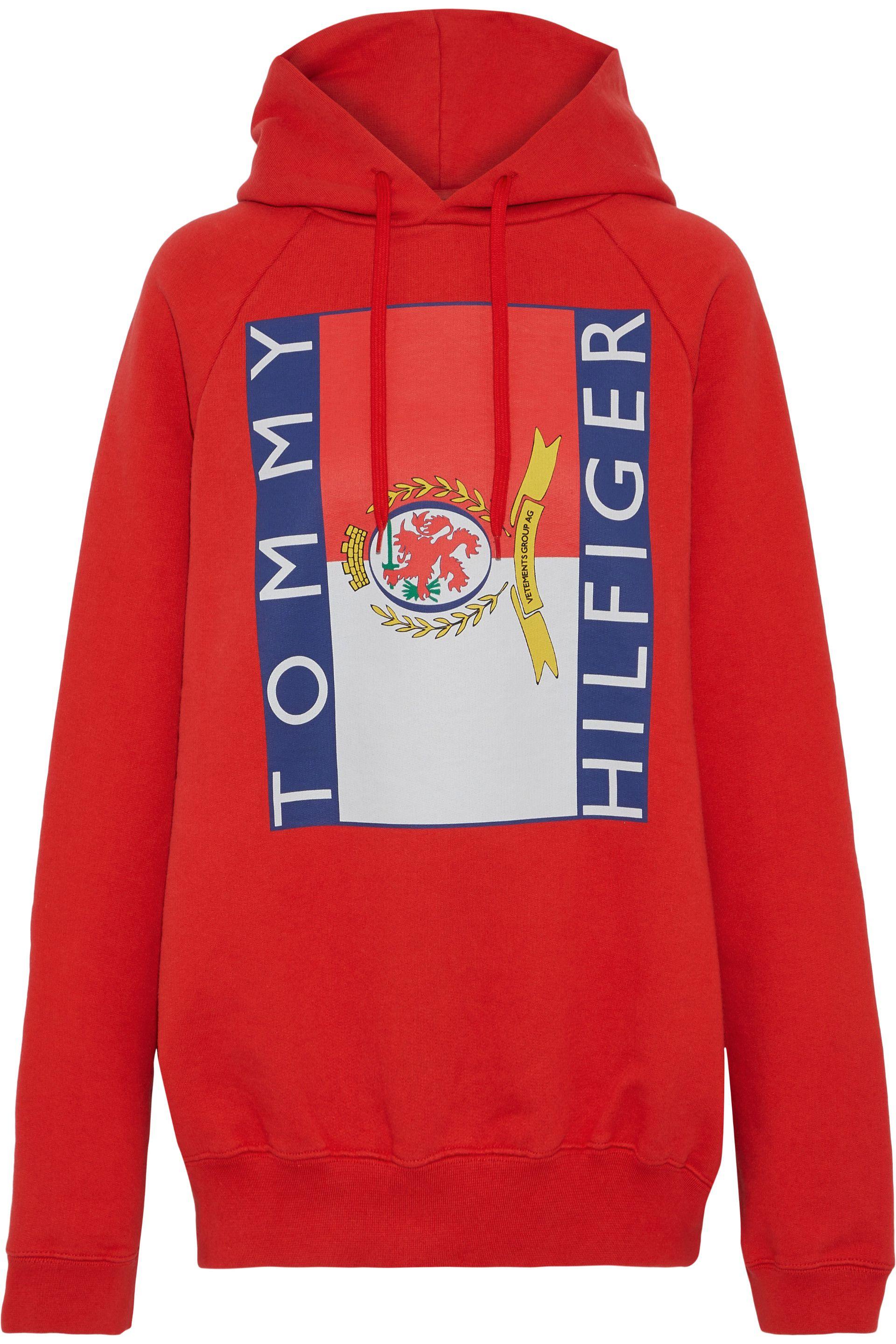 Vetements + Tommy Hilfiger Printed French Cotton-blend Terry Hoodie Red -  Lyst