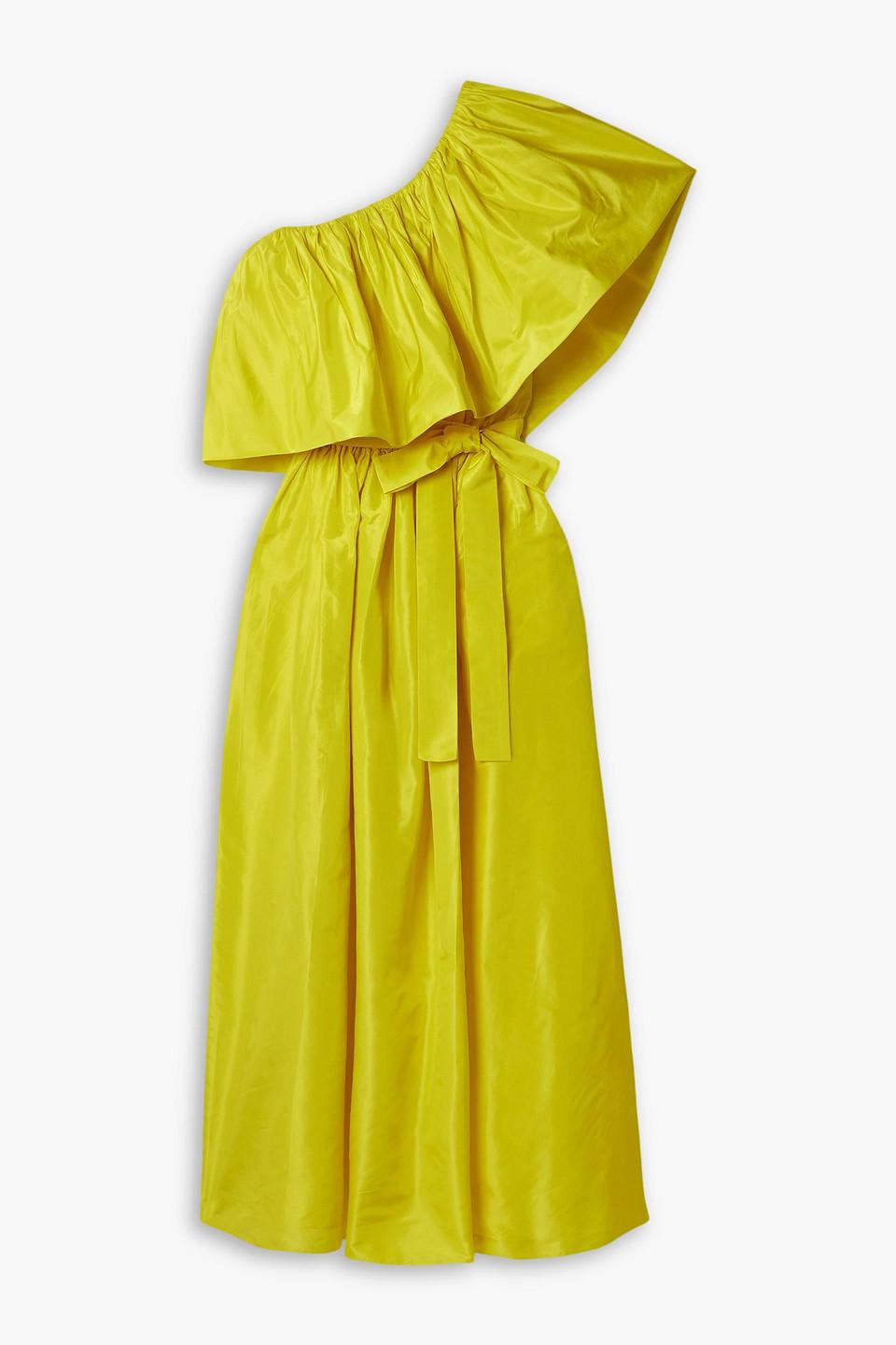 Adam Lippes One shoulder Ruffled Belted Silk taffeta Midi Dress in Yellow Lyst Canada