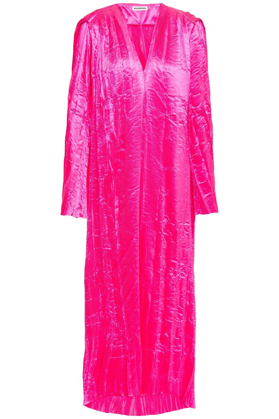 Balenciaga Oversized Neon Crinkled Plissé-satin Midi Dress Bright 