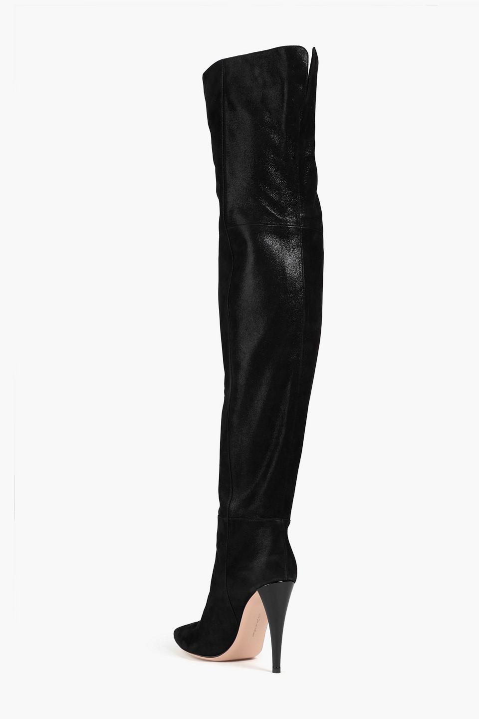 Gianvito Rossi Metallic Suede Thigh Boots in Black | Lyst