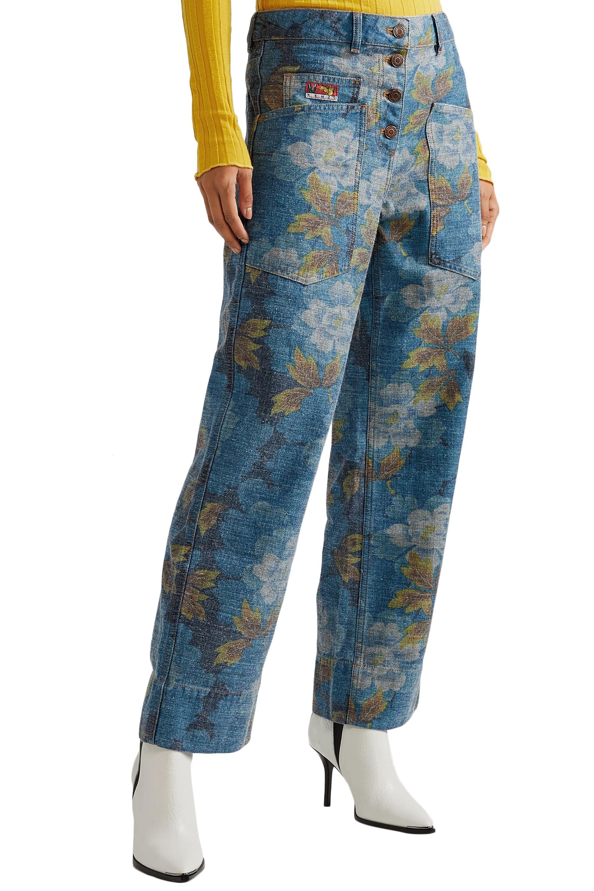 KENZO Floral-print High-rise Straight-leg Jeans in Blue | Lyst