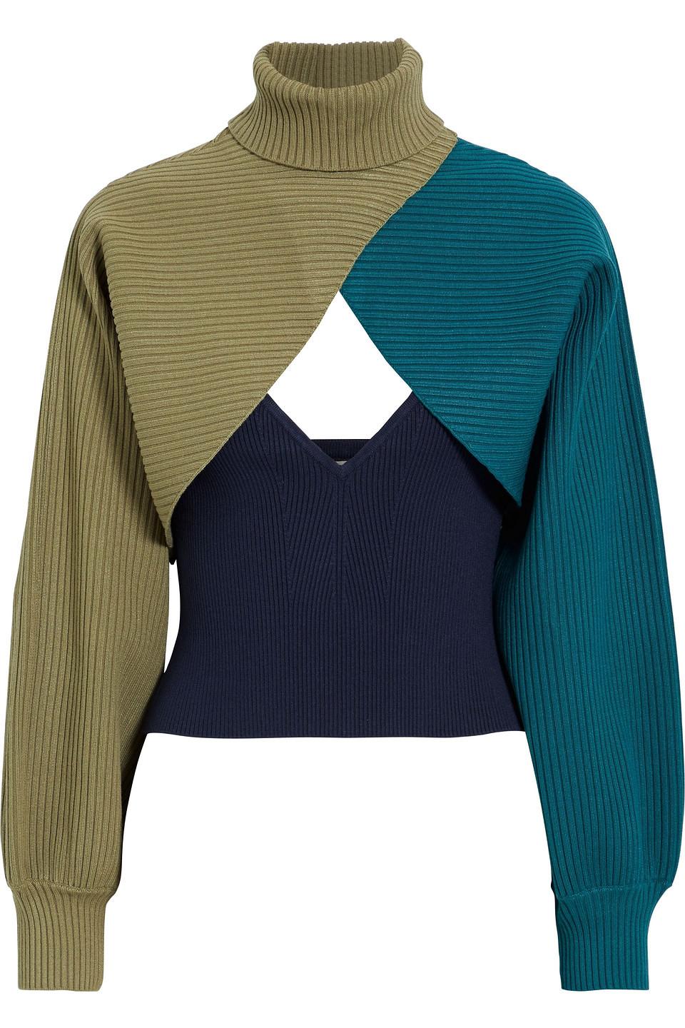 Ronny Kobo Rennia Color-block Ribbed-knit Camisole And Shrug Set in Green |  Lyst
