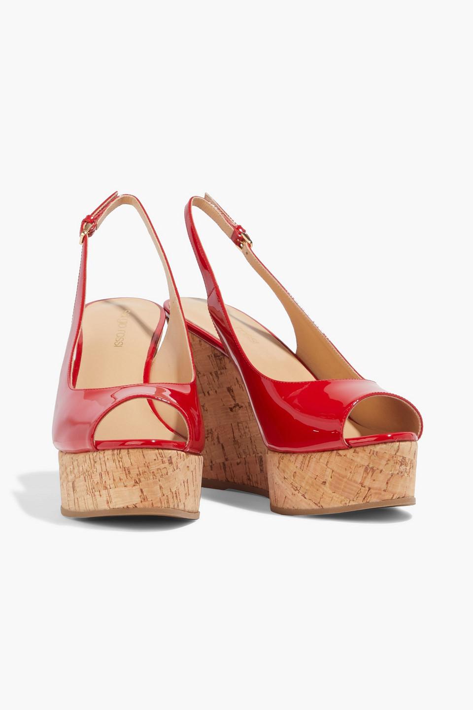 Marc by Marc Jacobs Red Patent Leather Strappy Slingback Cork Wedge Sandals