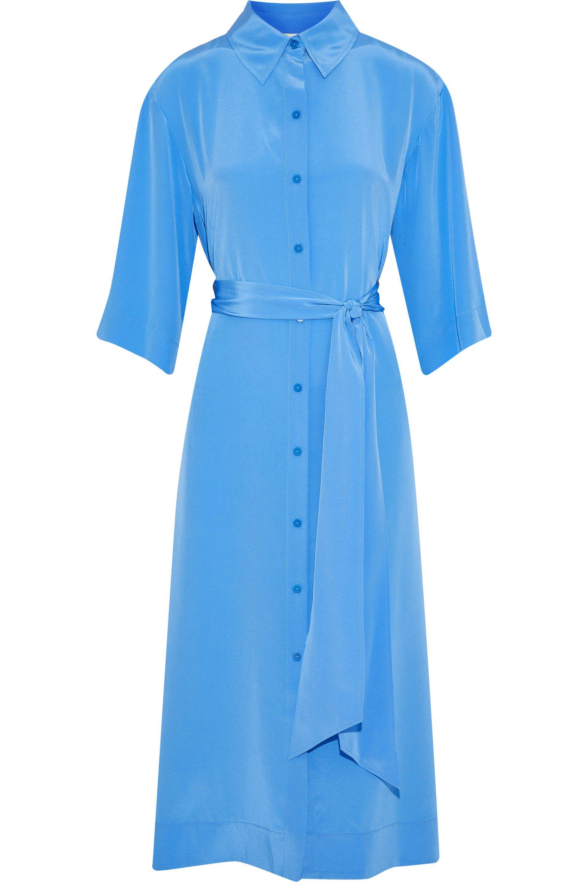 Diane von Furstenberg Belted Silk-satin Midi Shirt Dress Light Blue | Lyst