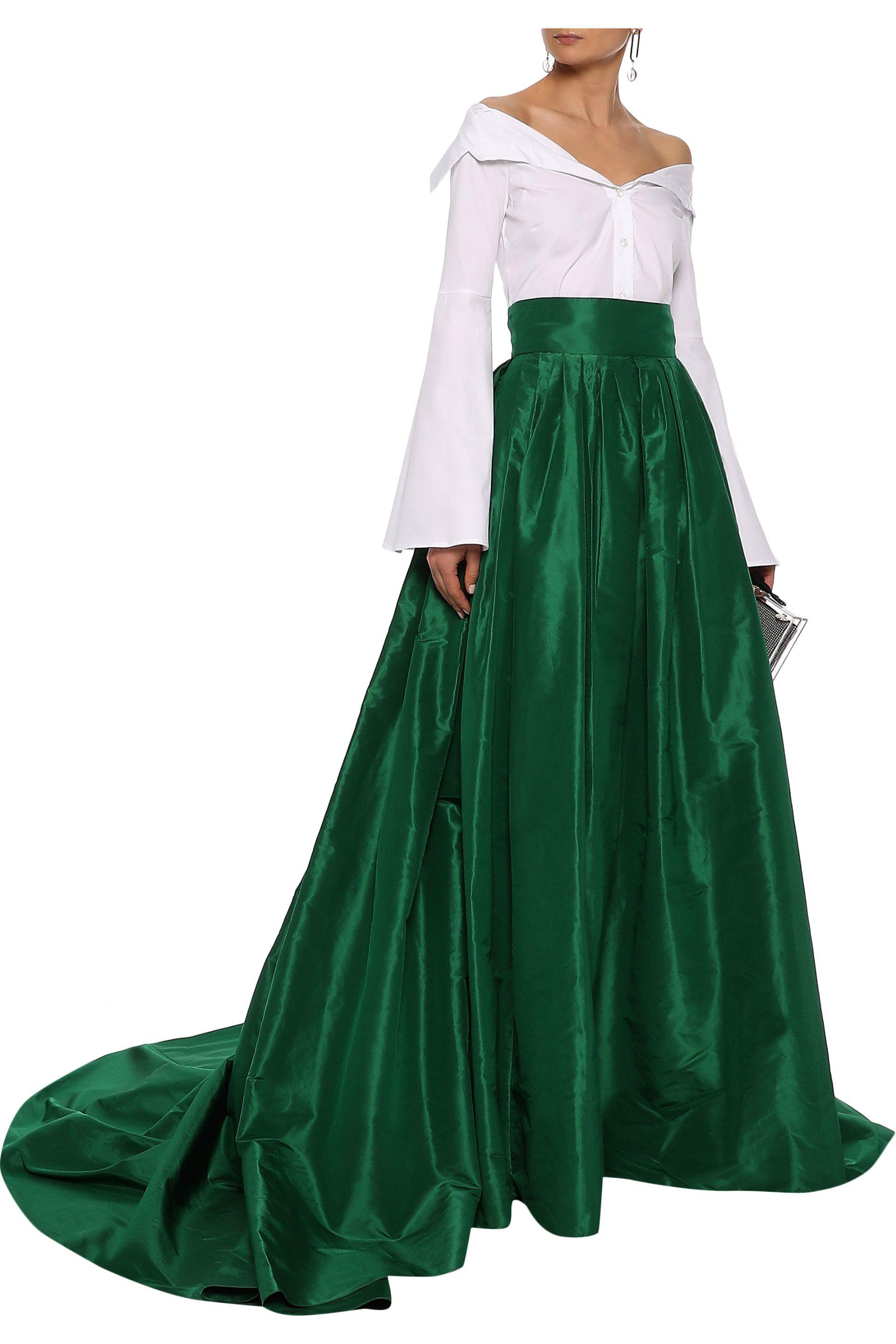 Carolina Herrera Flared Pleated Silk-taffeta Maxi Skirt Emerald in ...