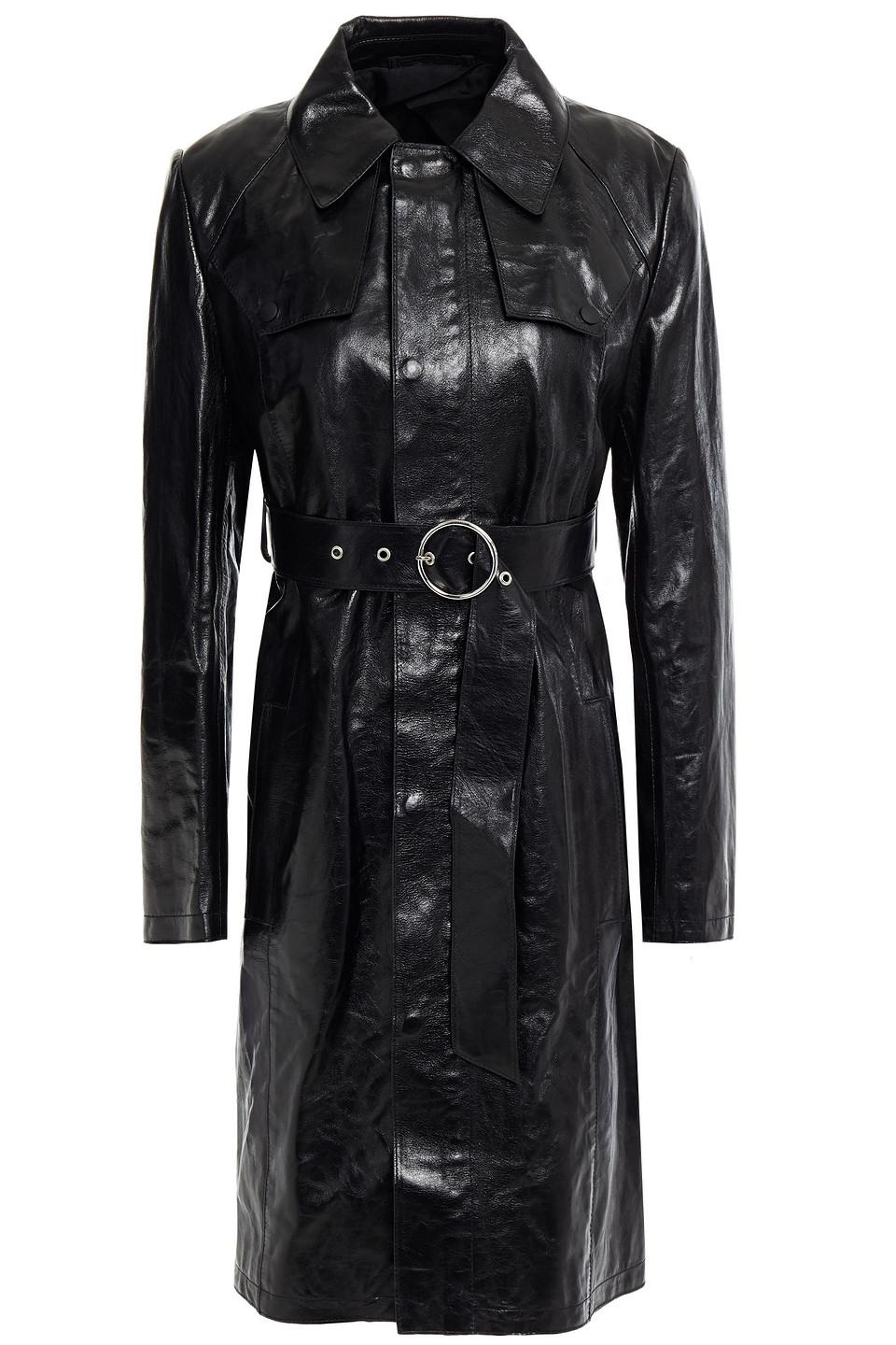 Maison Margiela Belted Glossed-leather Trench Coat in Black | Lyst